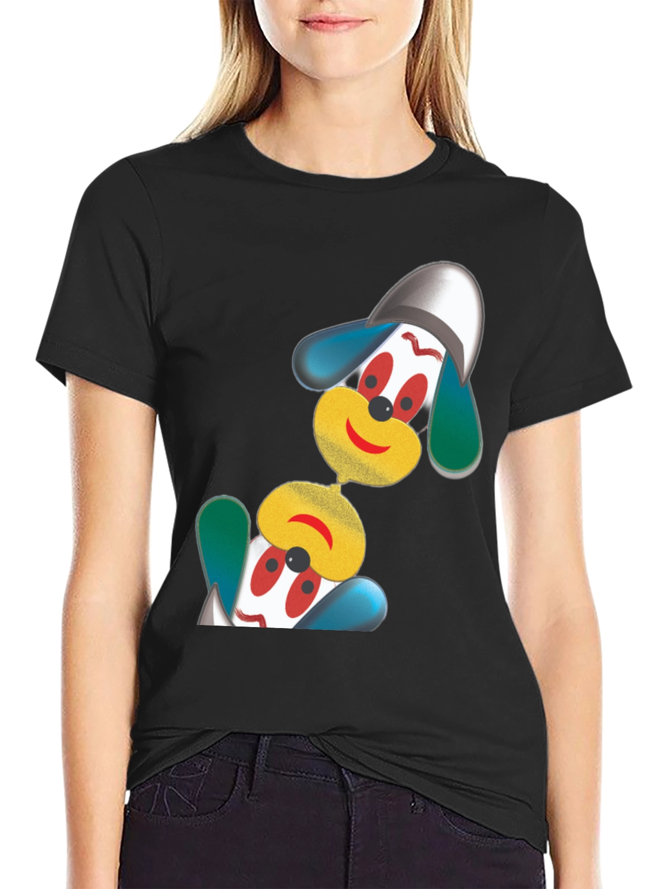 Black Fun Cartoon Character Black T-Shirt view 2