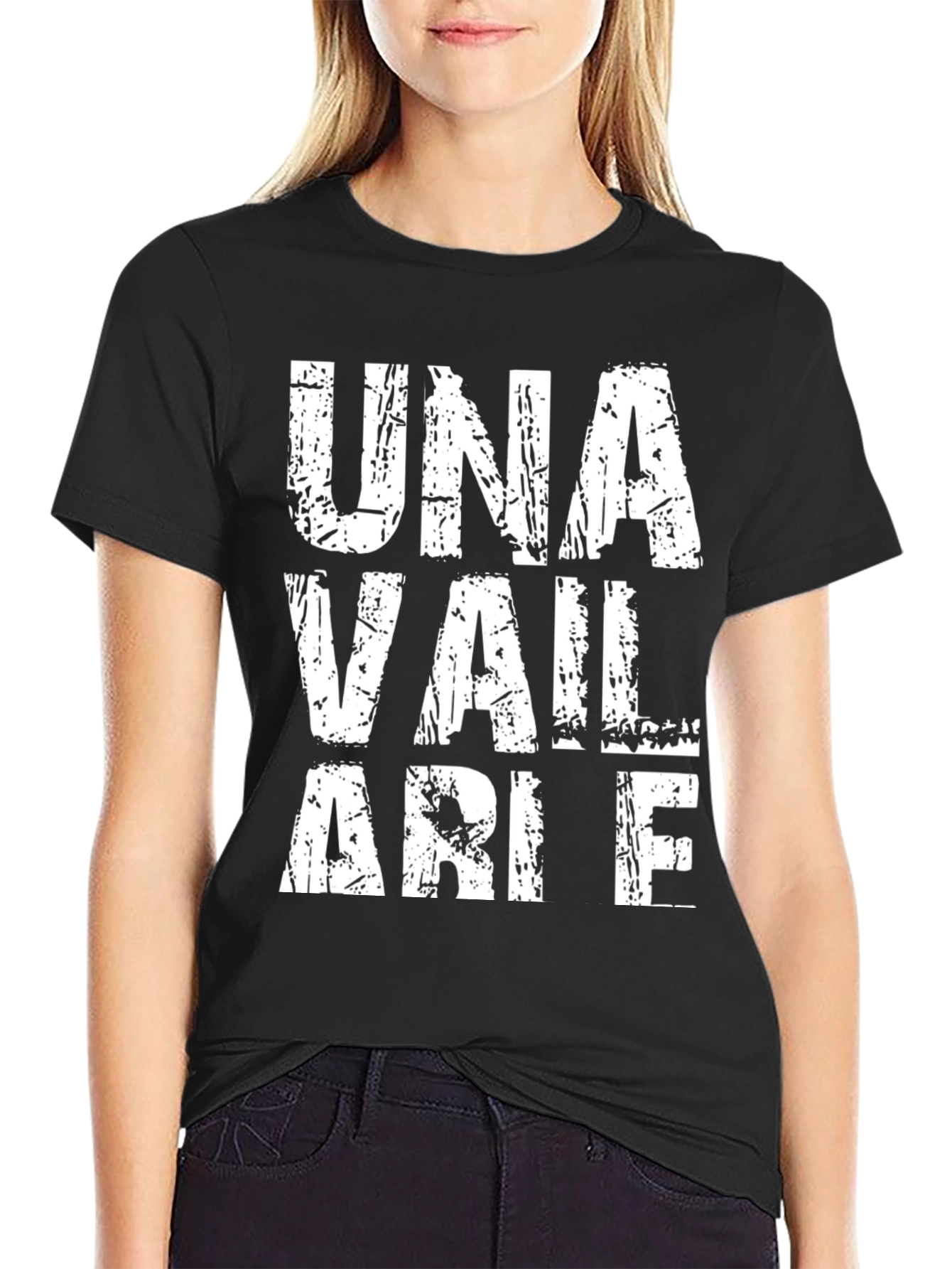 Black Una Vail Arie T-Shirt - Distressed White Print on Black view 2