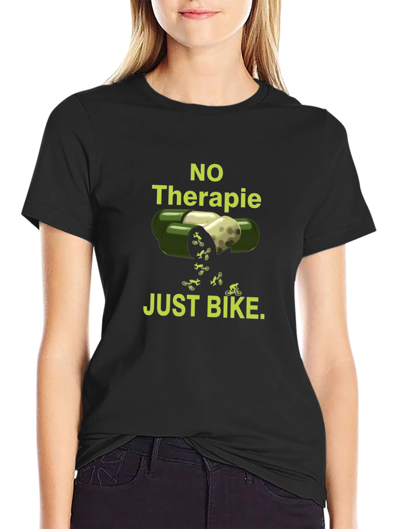 Black No Therapy Just Bike - Funny Biker T-Shirt view 2
