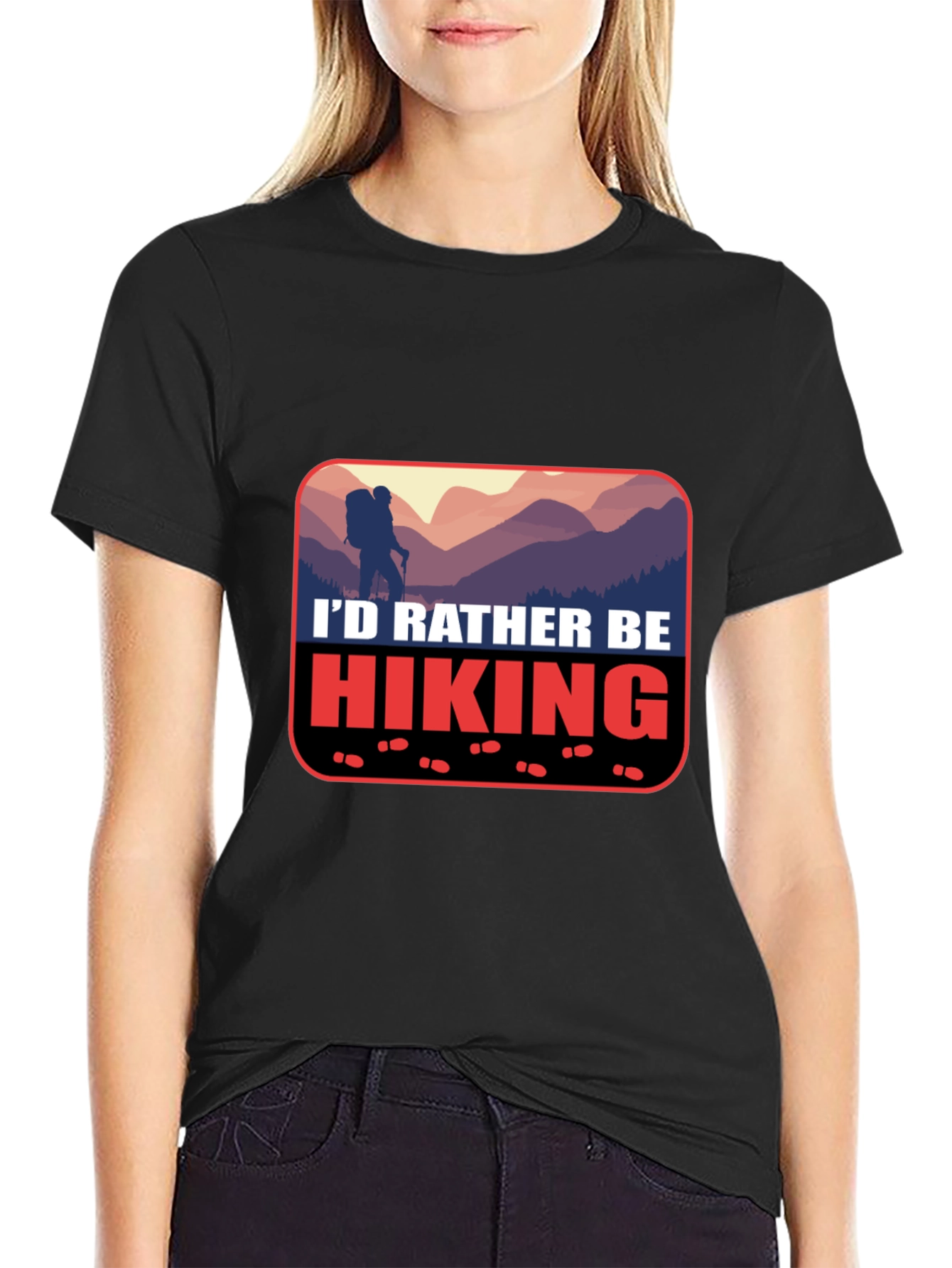 Black Hiking Graphic Tee - "I'd Rather Be Hiking" T-Shirt view 2