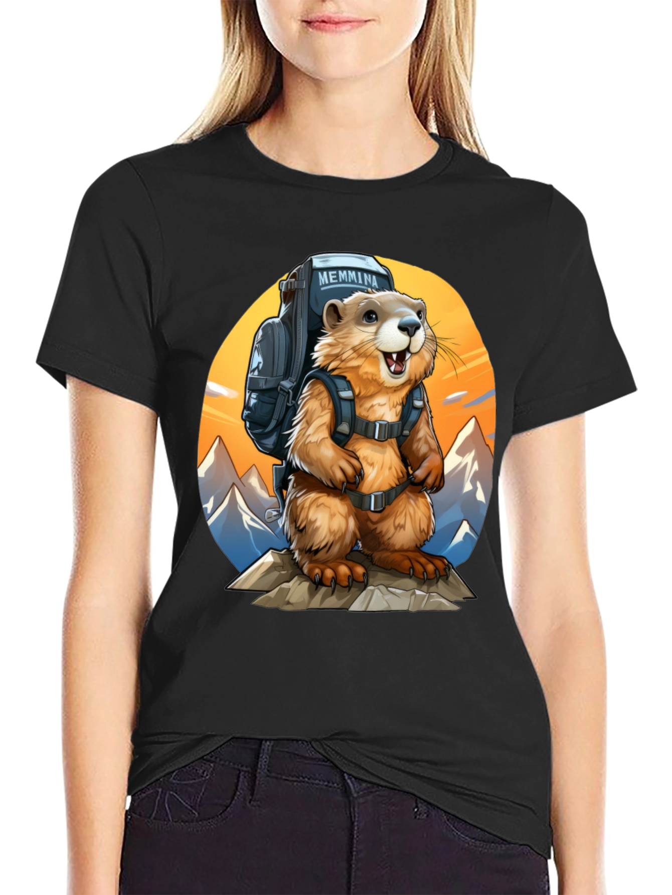 Black Hiking Marmot T-Shirt - Adventure Ready view 2