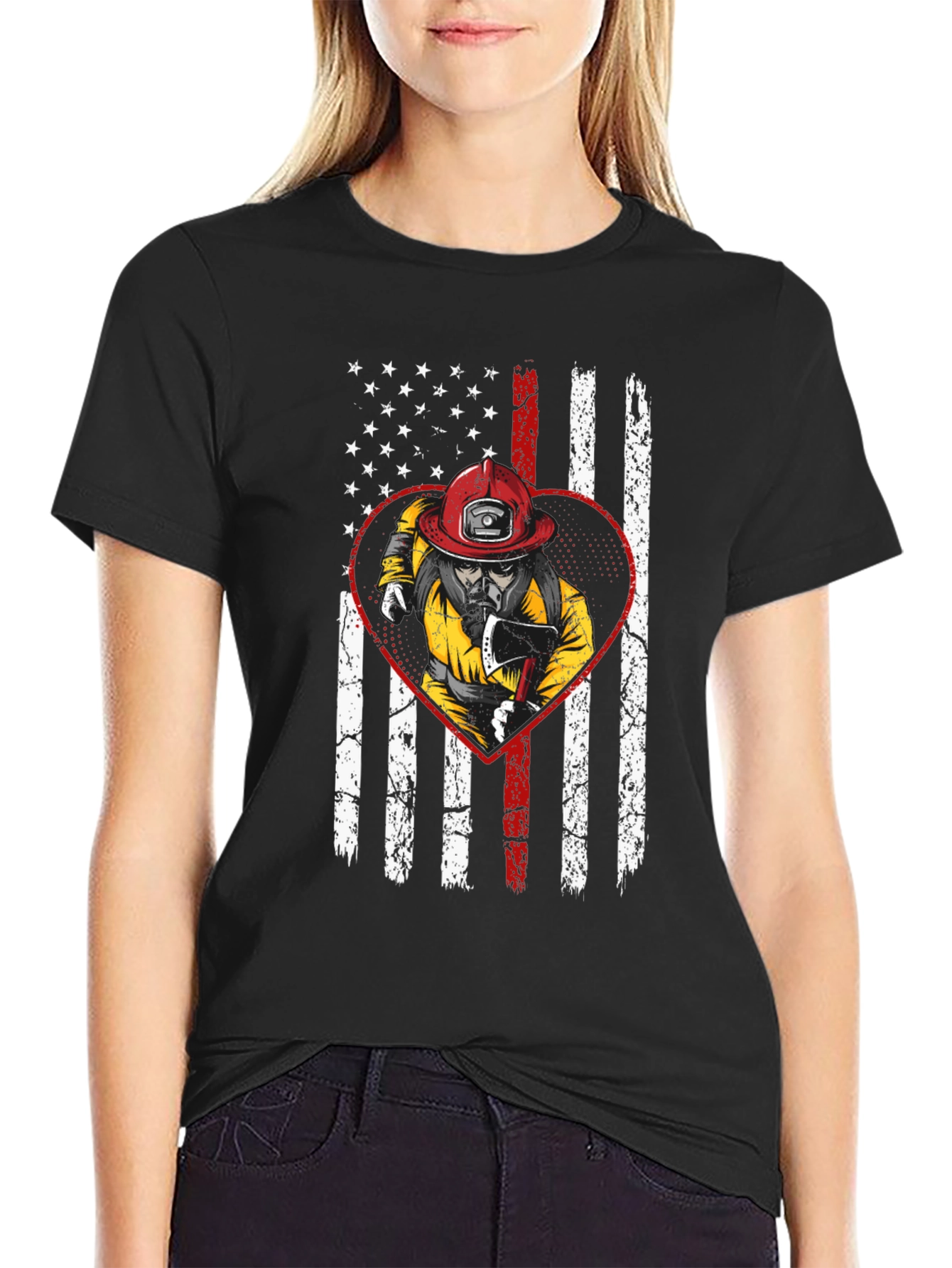 Black Firefighter Flag T-Shirt - Show Your Support! view 2