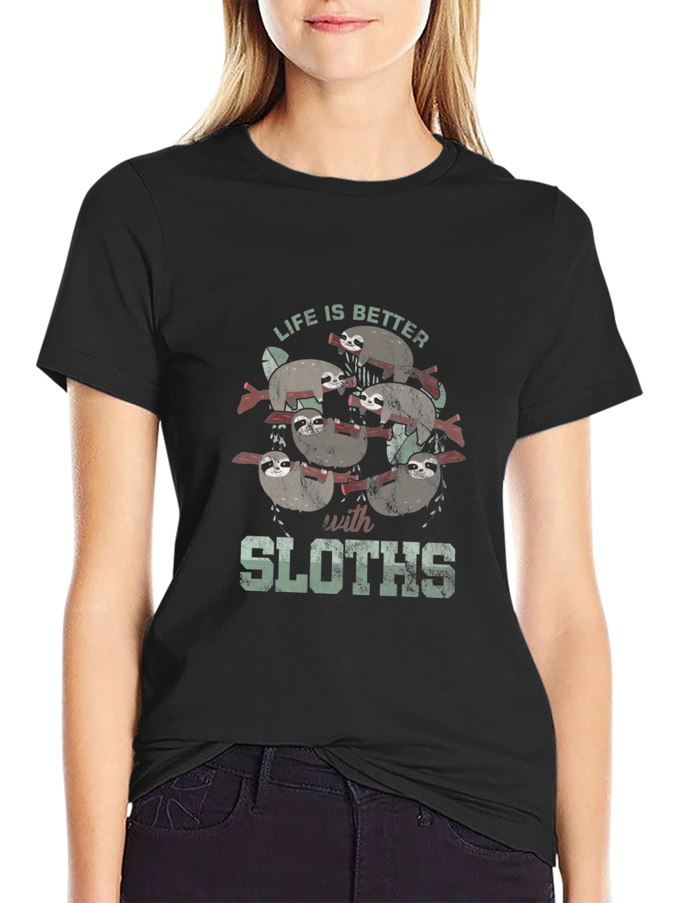 Black Life is Better with Sloths Graphic T-Shirt view 2