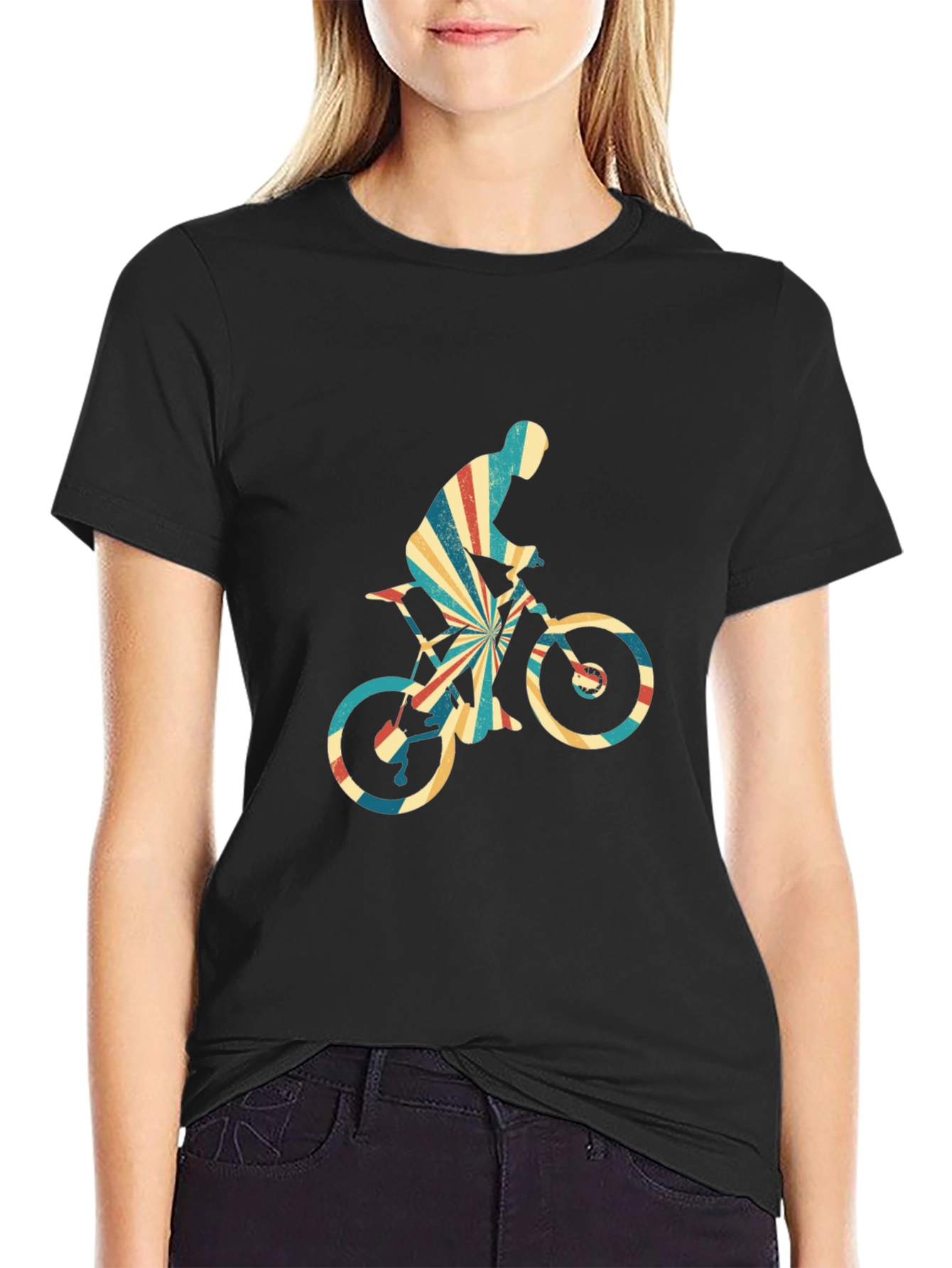 Black Retro Cycling T-Shirt - Mountain Bike Rider Design view 2