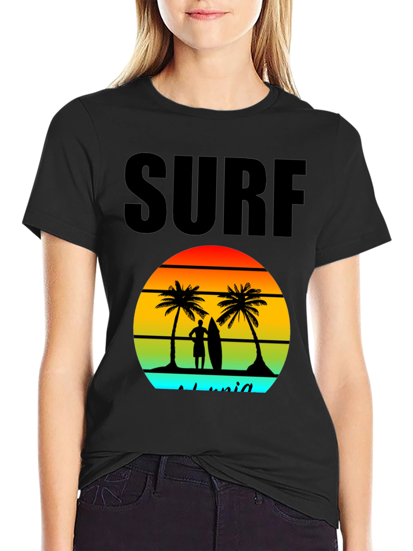 Black Surf Island Graphic Tee - Black Cotton T-Shirt view 2