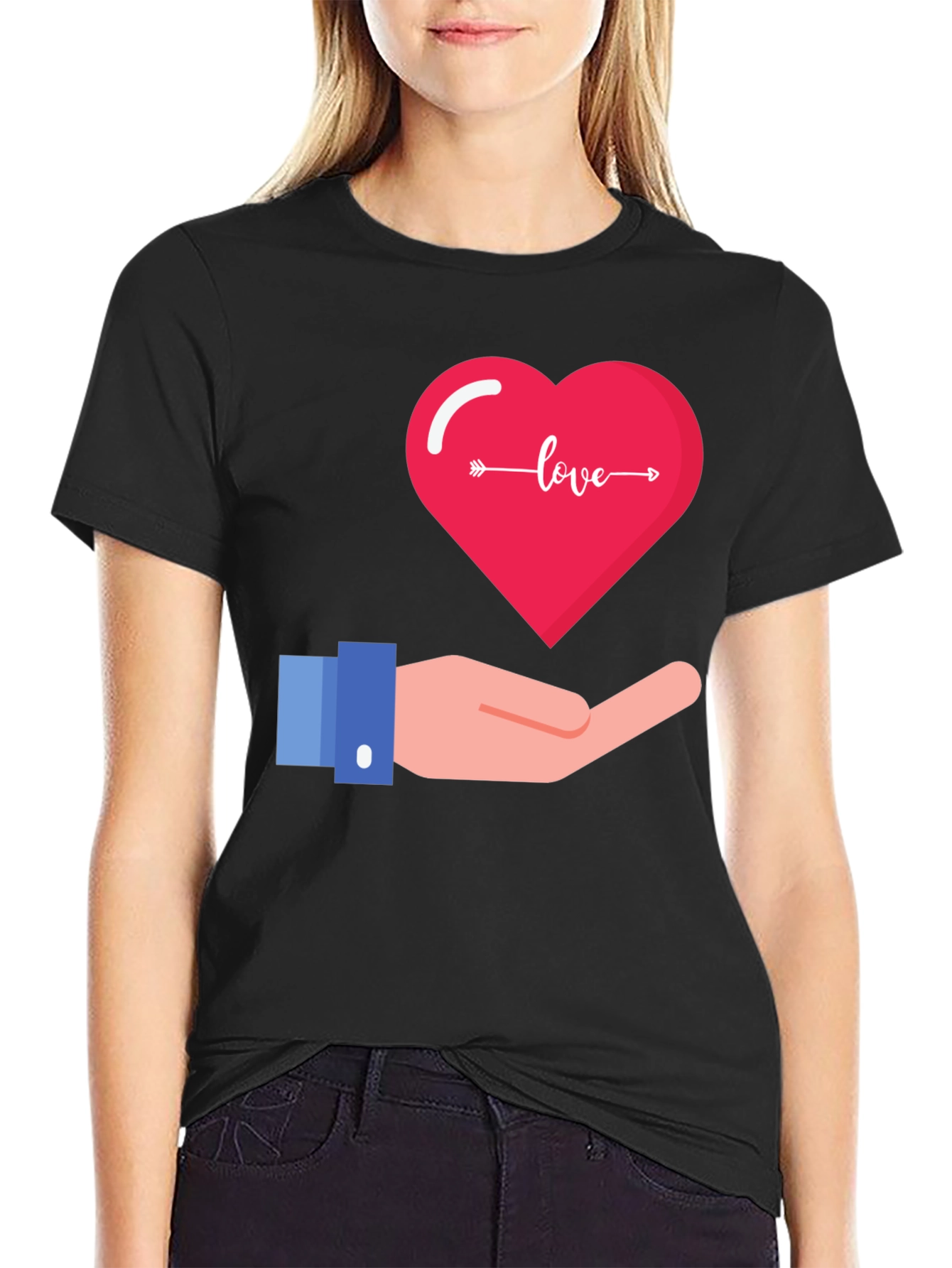 Black Love Heart in Hand Graphic T-Shirt - Stylish Valentine's Day Tee view 2