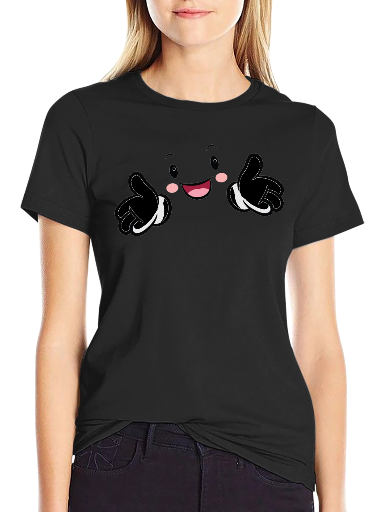 Black Fun Cartoon Character Graphic Print Black T-Shirt view 2