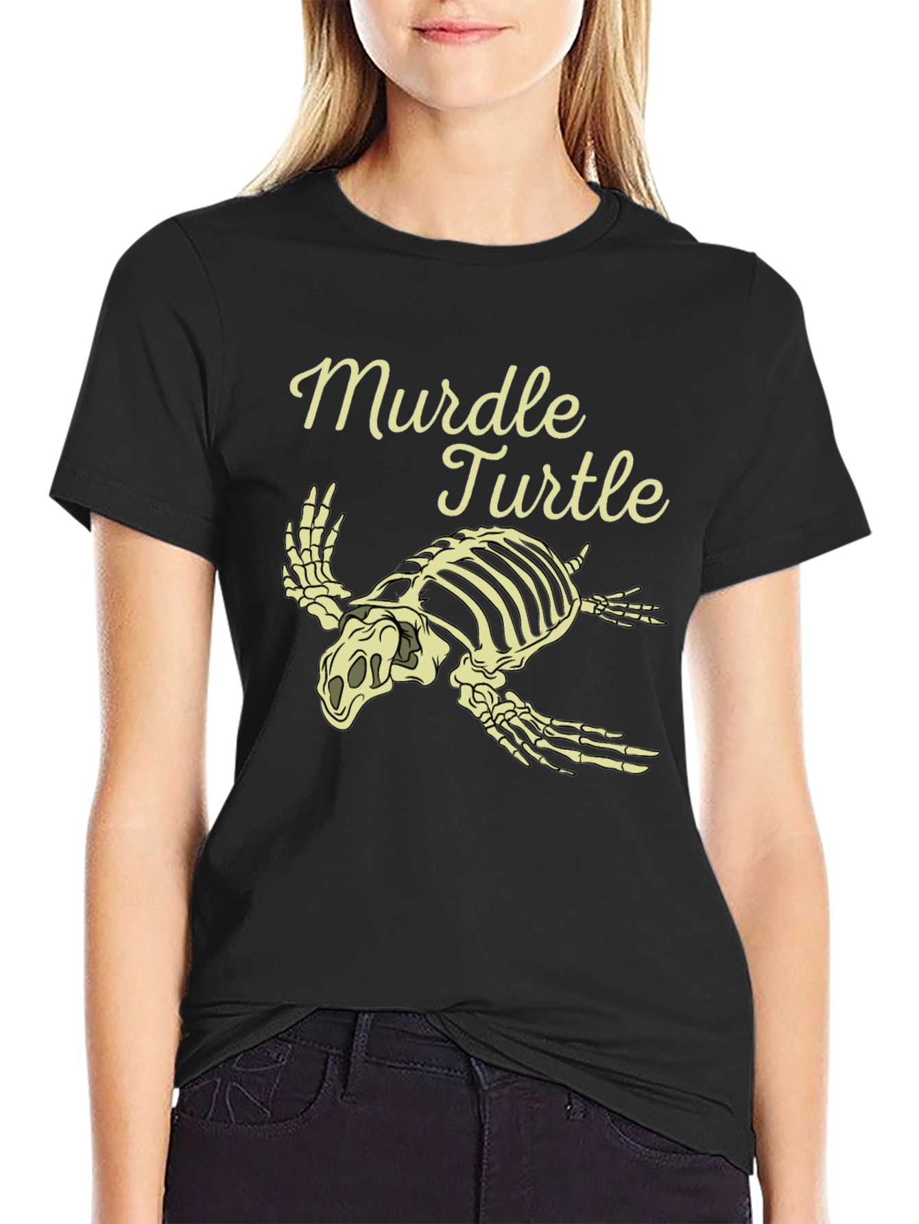 Black Murdel Turtle Skeleton Graphic Tee view 2