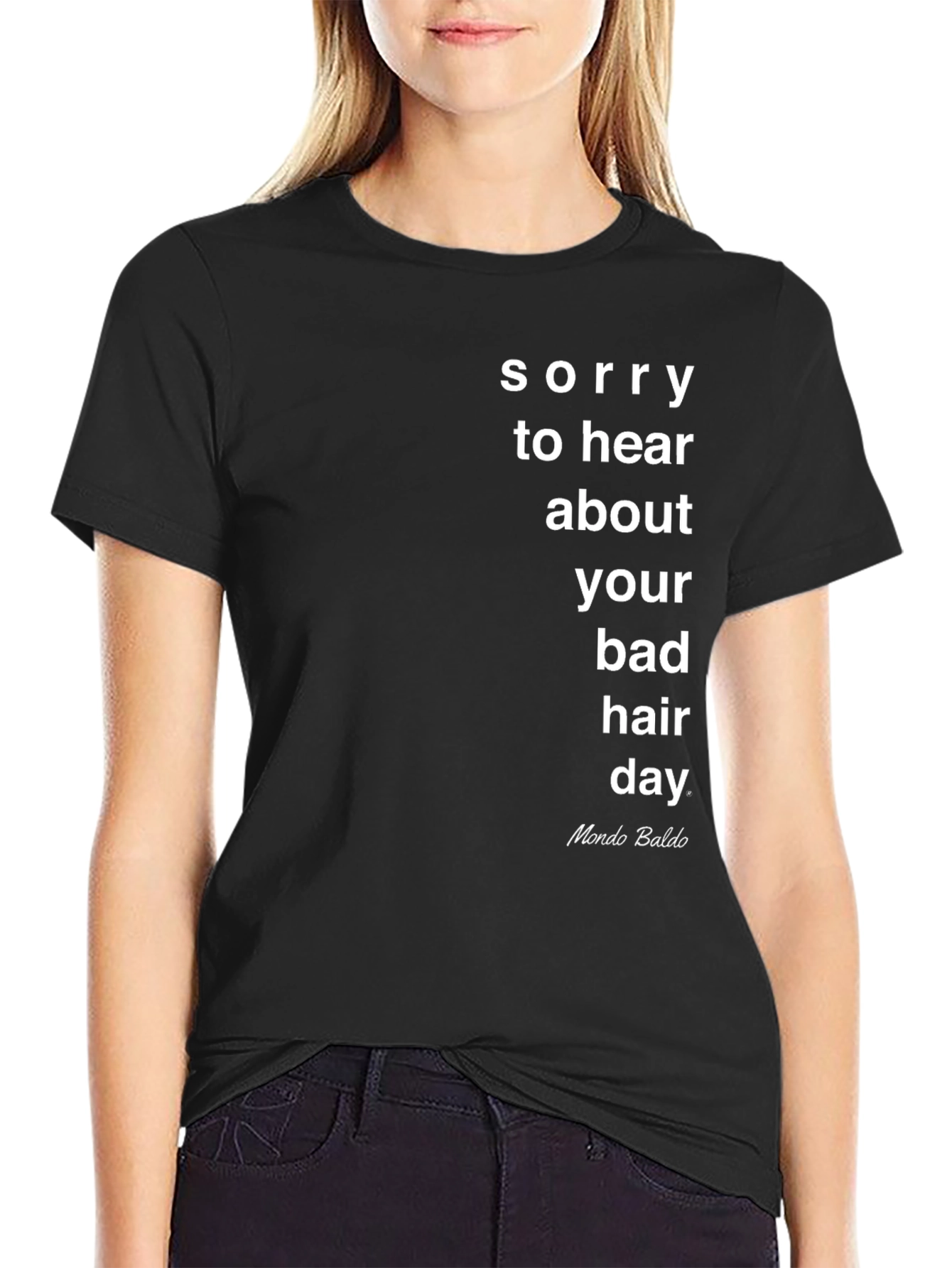 Black Bad Hair Day T-Shirt - Mondo Baldo Humor Tee view 2