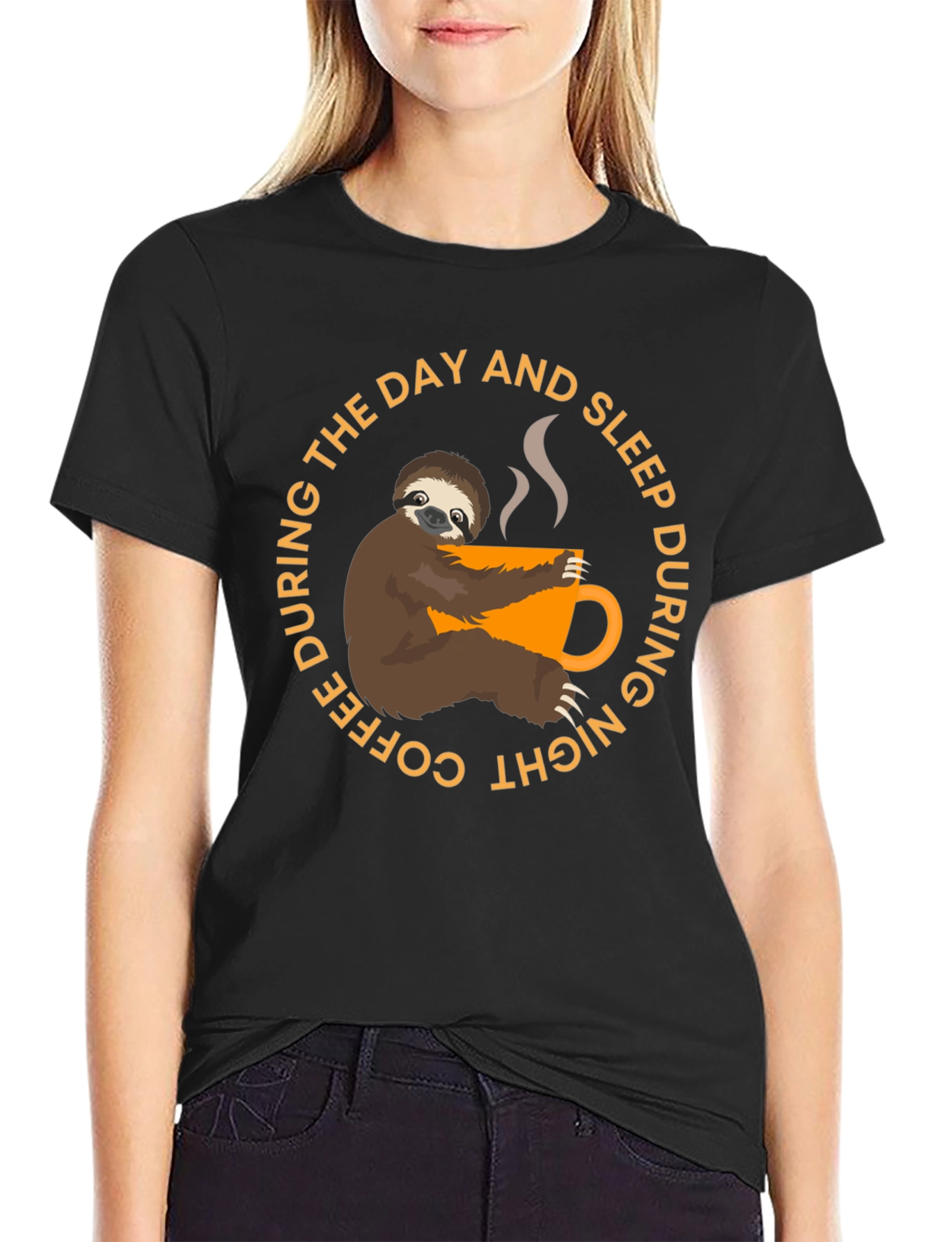 Black Coffee Sloth T-Shirt - Sleep During Night view 2