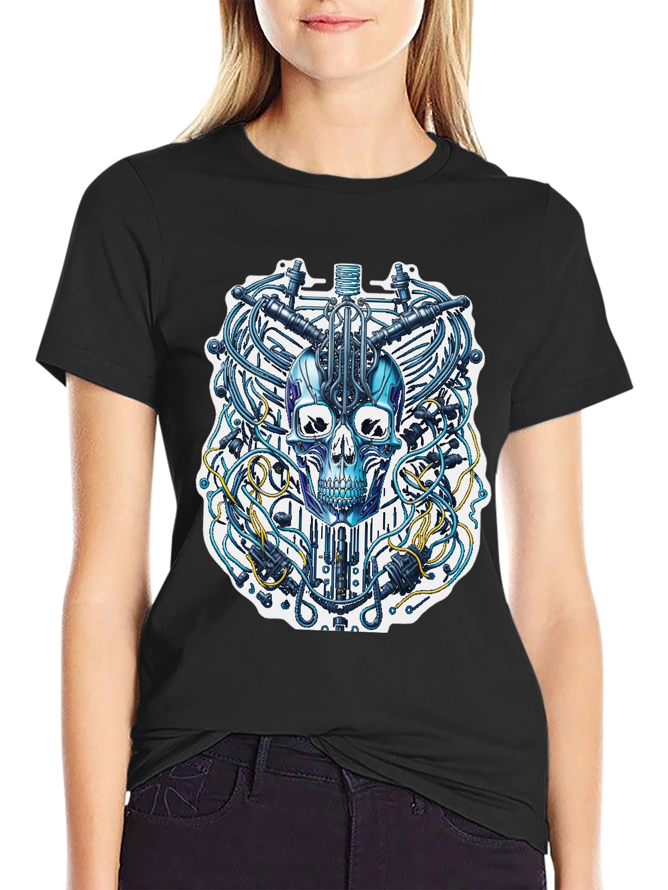 Black Cyberpunk Skull T-Shirt - Unique Design view 2