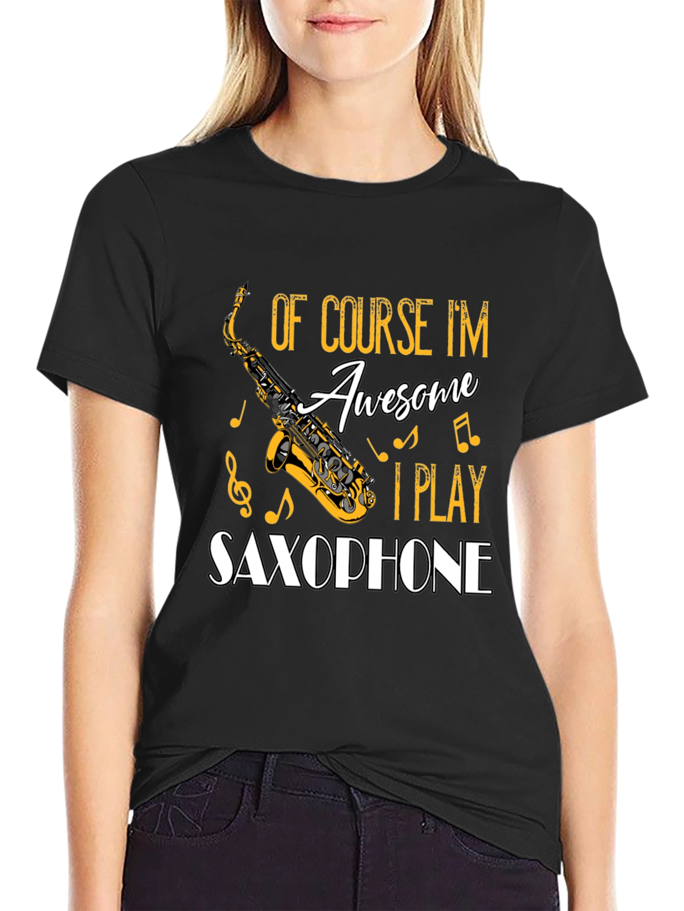 Black Saxophone Player Graphic T-Shirt - Awesome Musician Tee view 2
