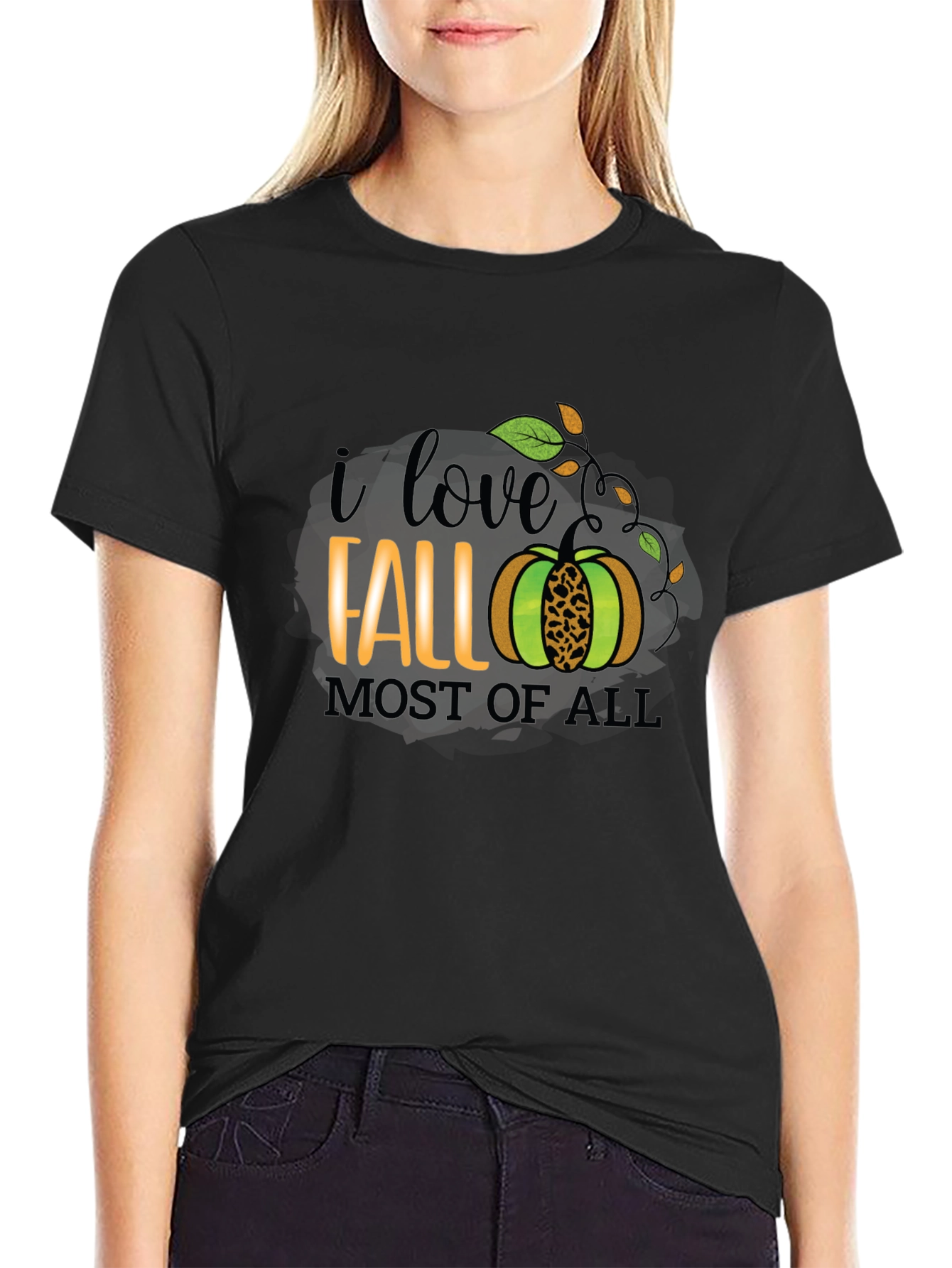 Black I Love Fall Most of All T-Shirt - Autumn Graphic Tee view 2
