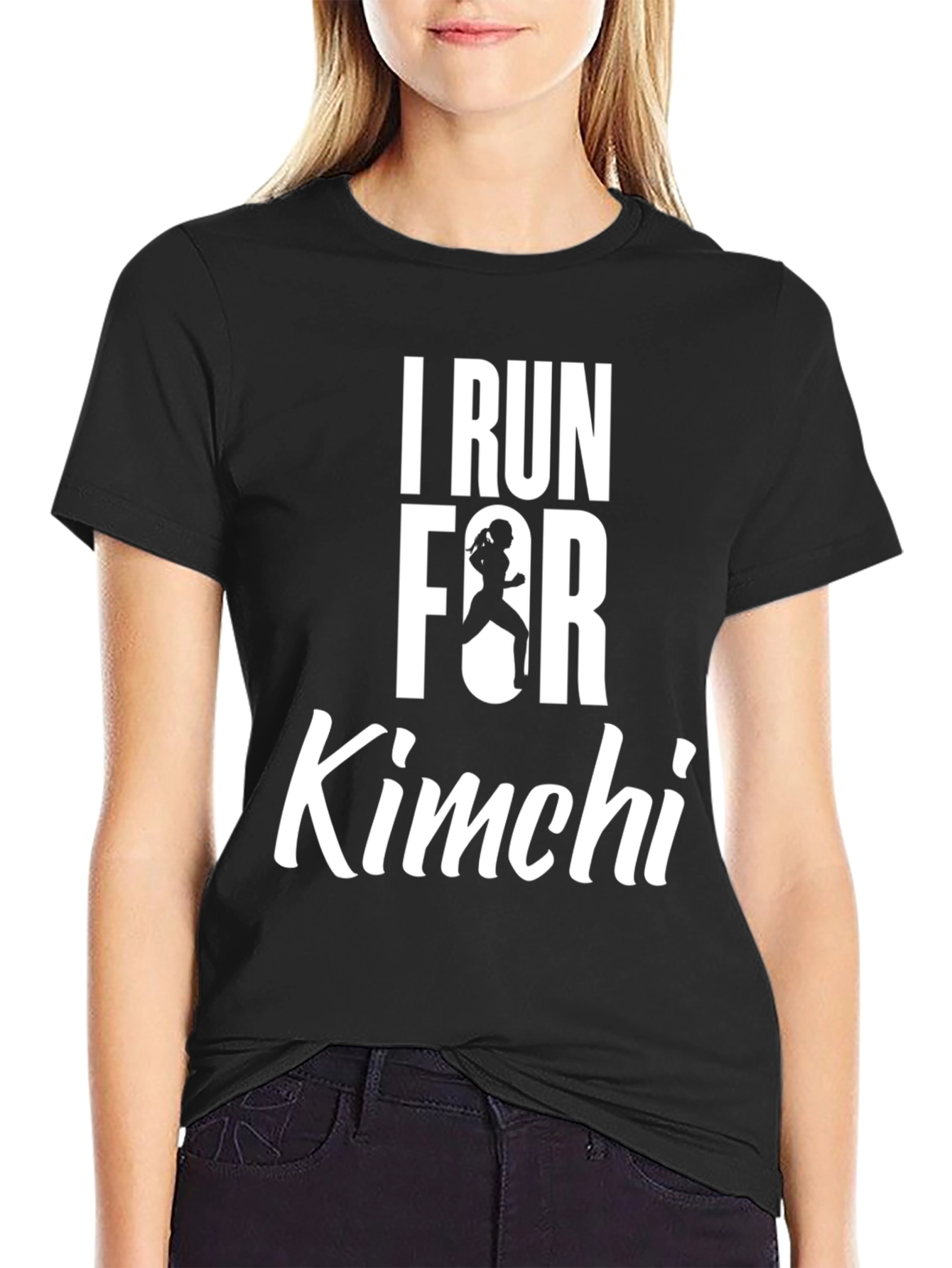 Black I Run For Kimchi T-Shirt - Black Cotton Tee view 2