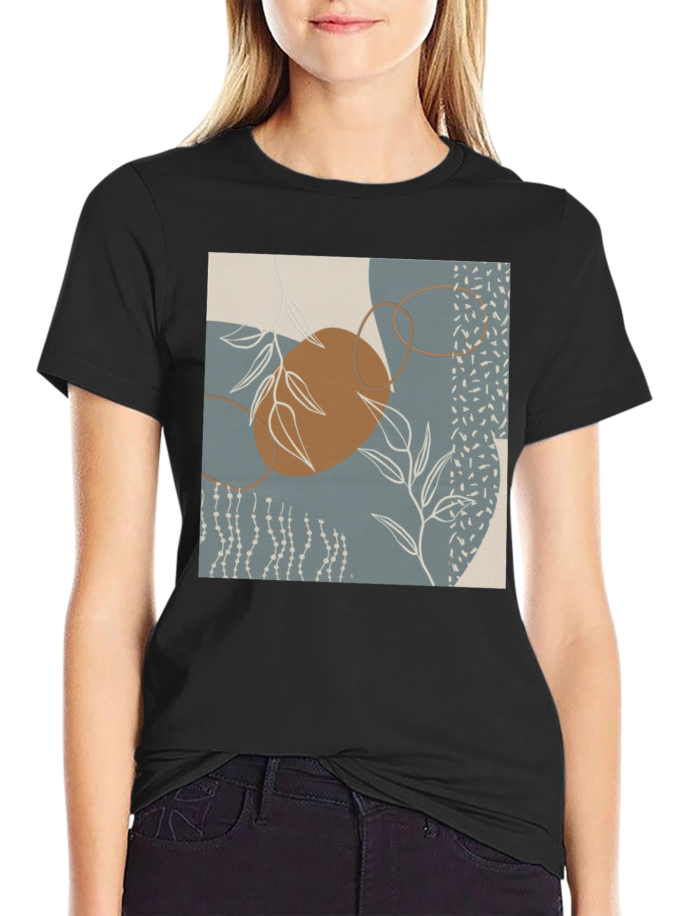 Black Abstract Art Graphic Print T-Shirt view 2