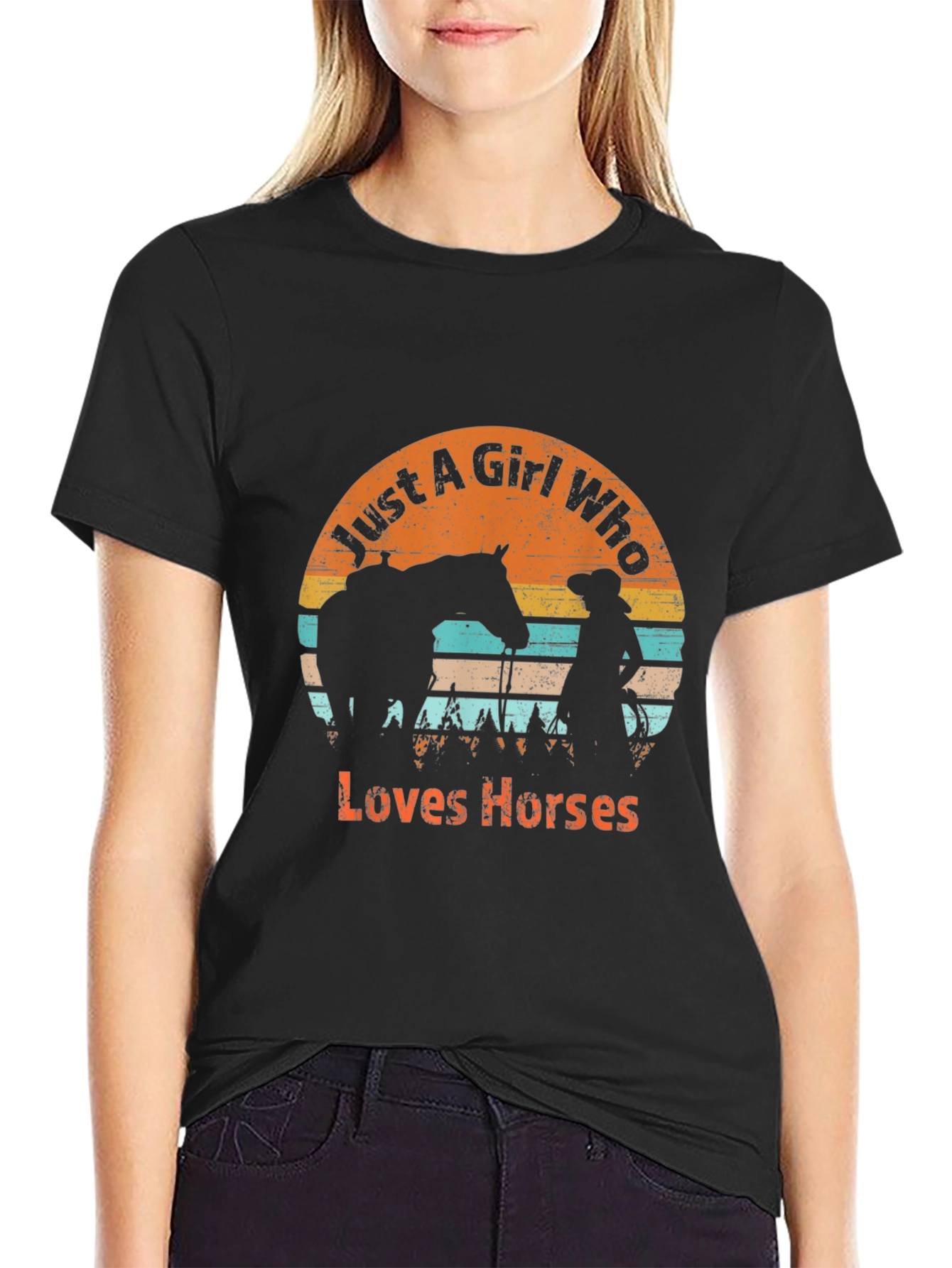 Black Just A Girl Who Loves Horses Graphic T-Shirt view 2