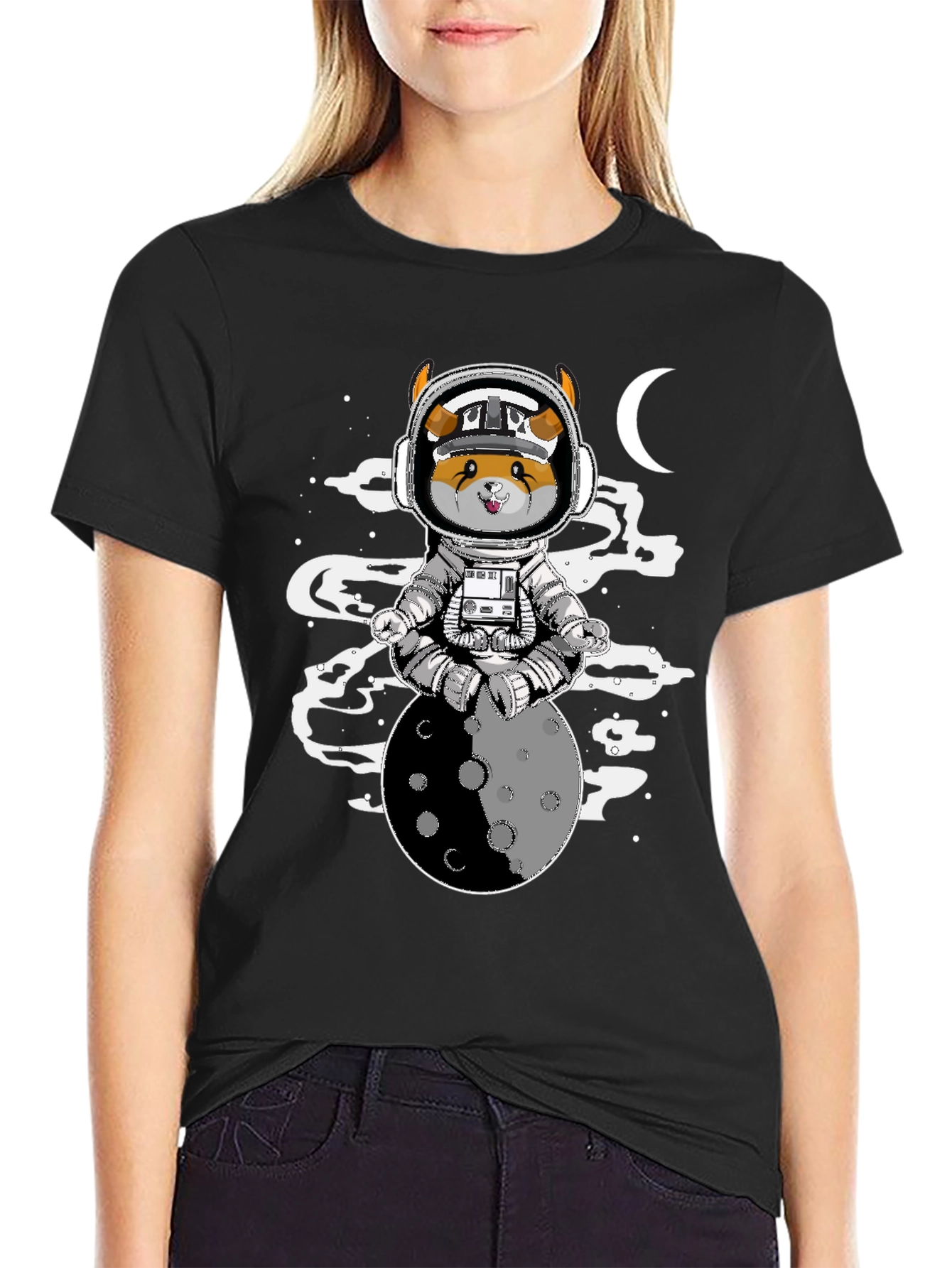 Black Astronaut Dog on the Moon T-Shirt view 2