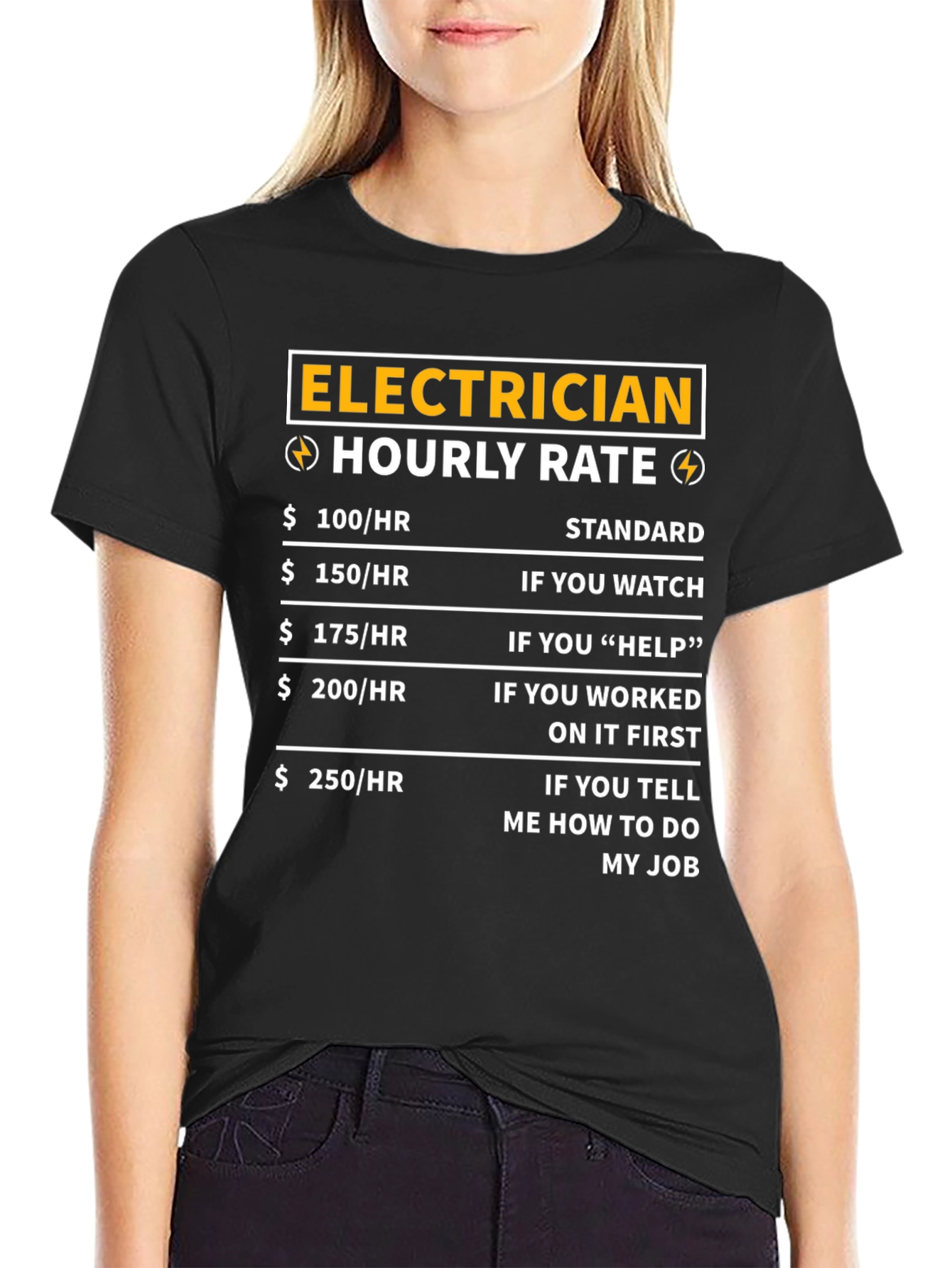 Black Electrician Hourly Rate T-Shirt - Funny Job Tee view 2