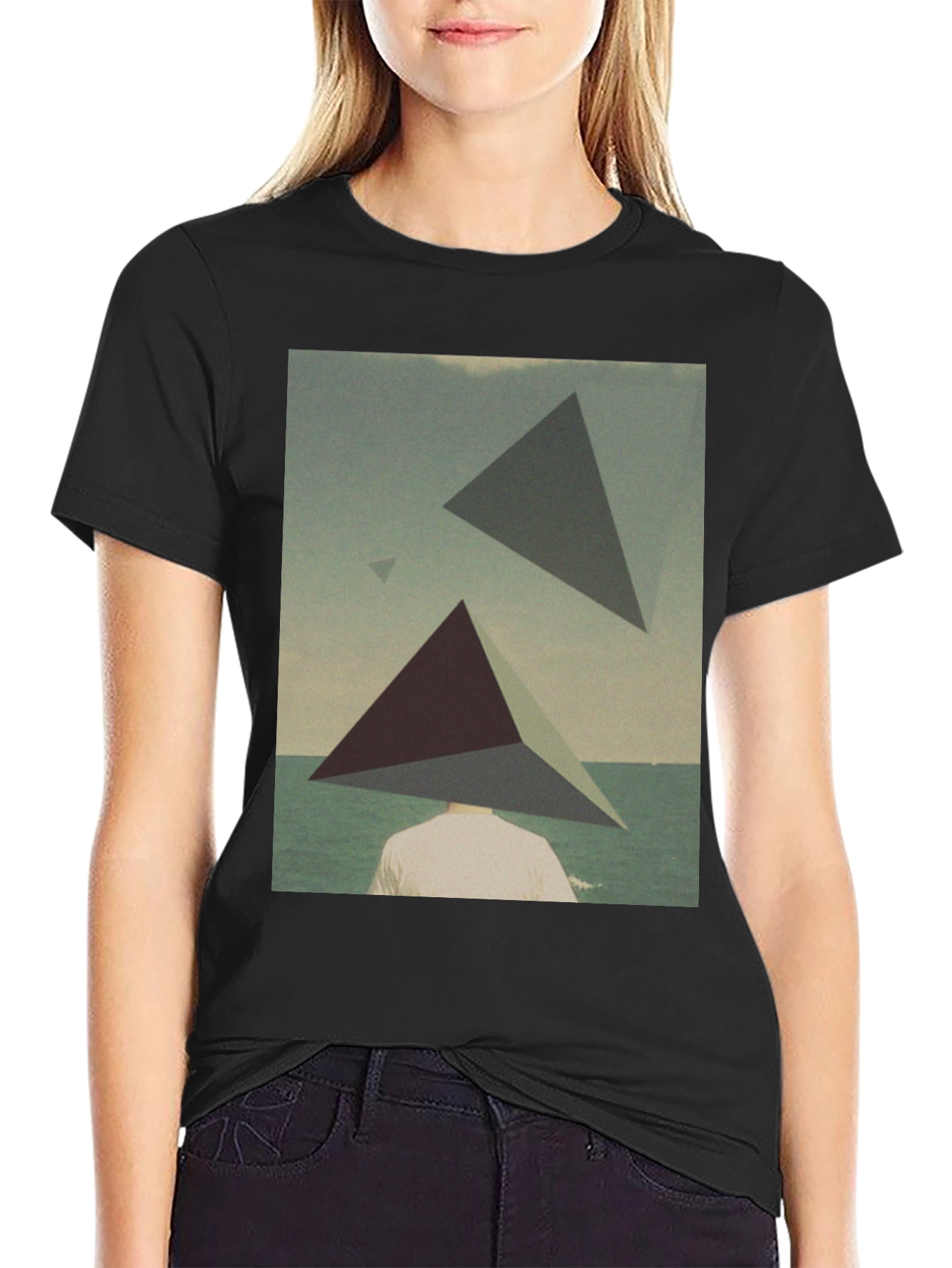 Black Abstract Triangle Graphic Tee - Men's Black T-Shirt view 2
