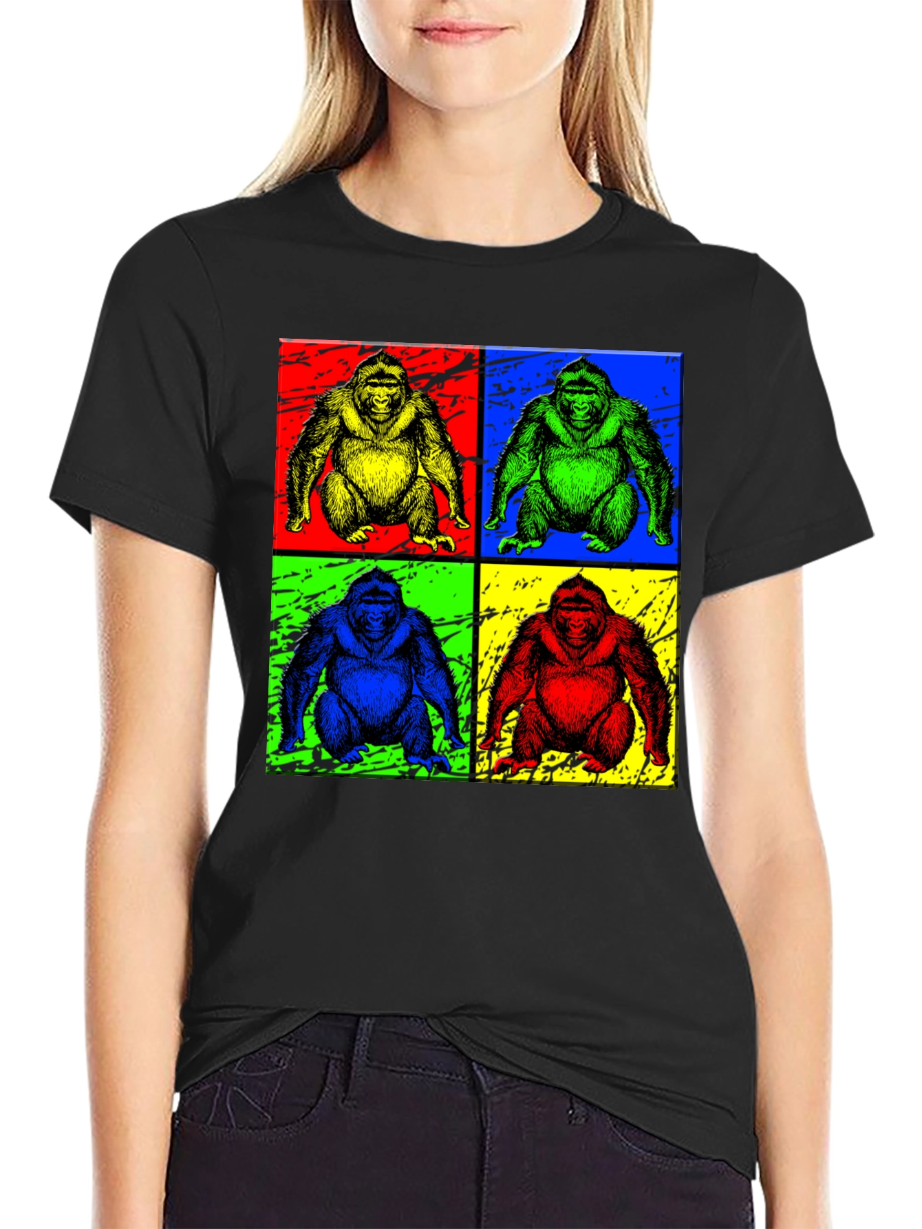 Black Pop Art Gorilla Graphic Tee - Colorful T-Shirt view 2