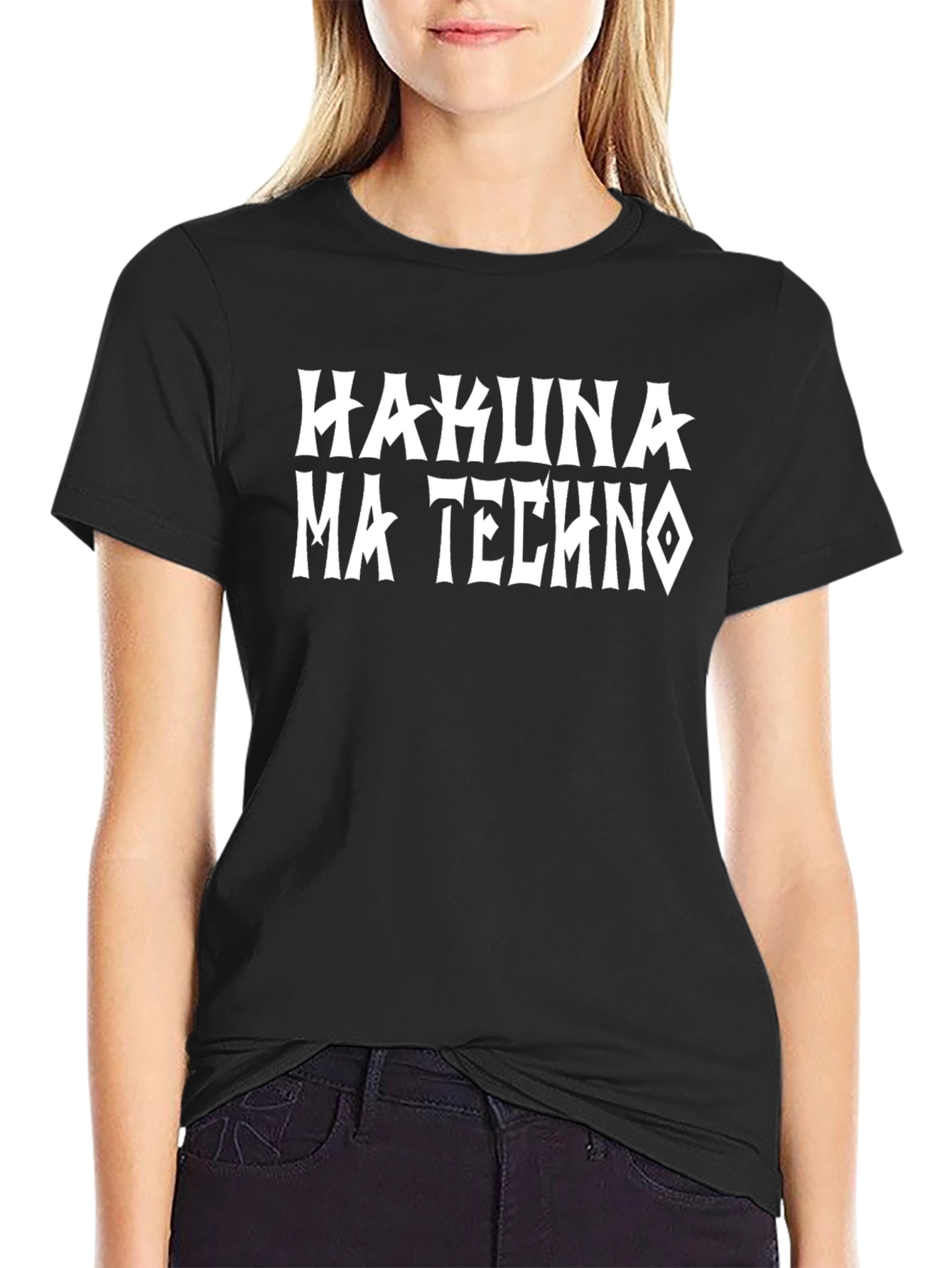 Black Hakuna Ma Techno Black T-Shirt - Trendy Graphic Tee view 2