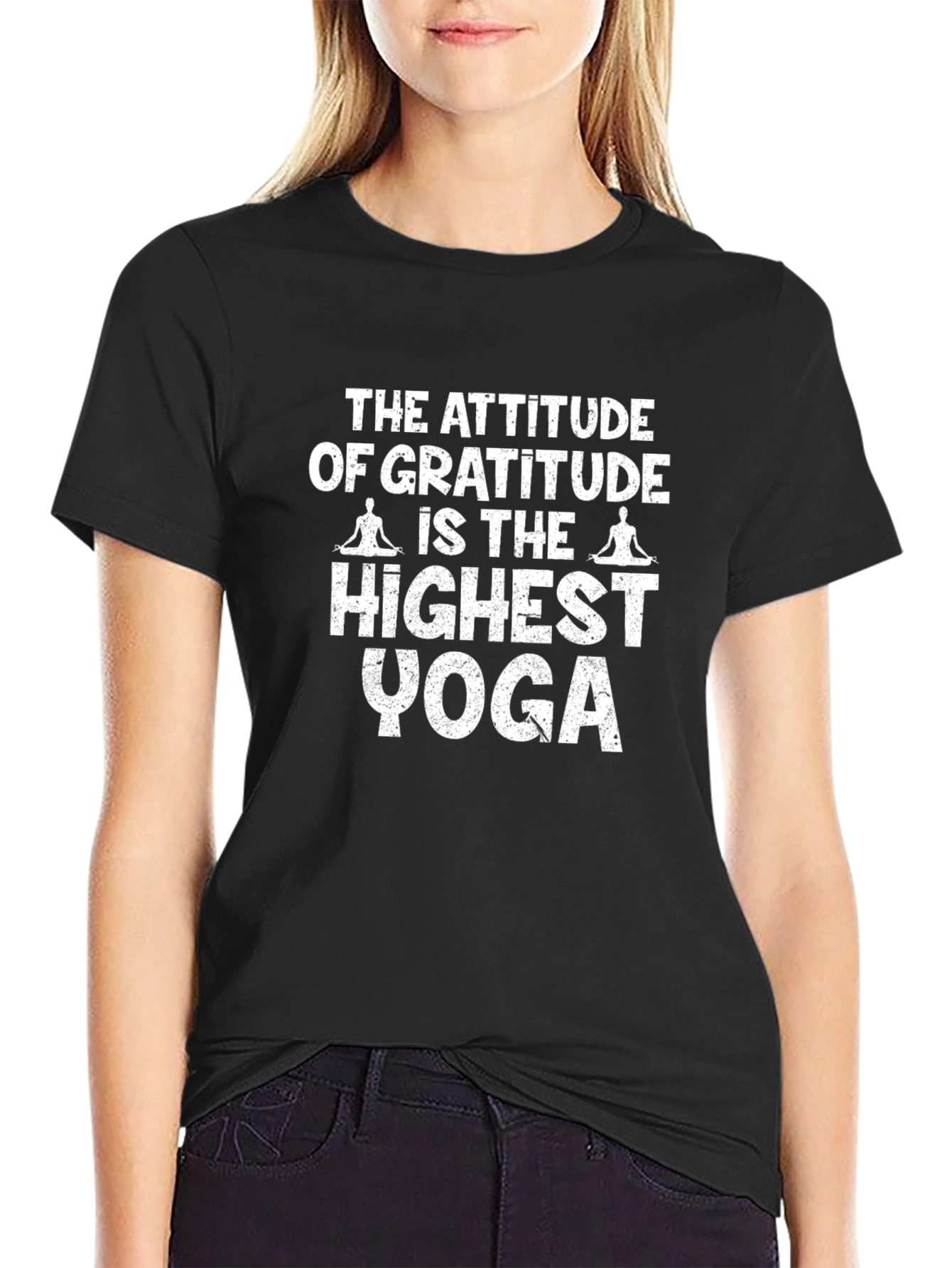 Black Gratitude Yoga T-Shirt - Meditation Tee view 2