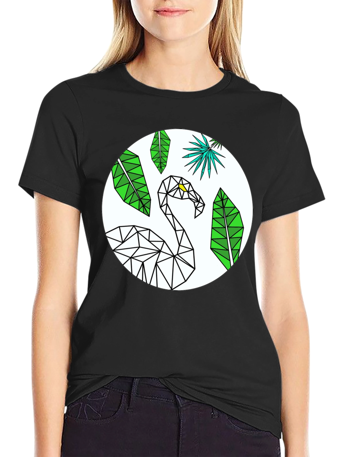 Black Geometric Flamingo Graphic Tee - Modern Tropical Style view 2