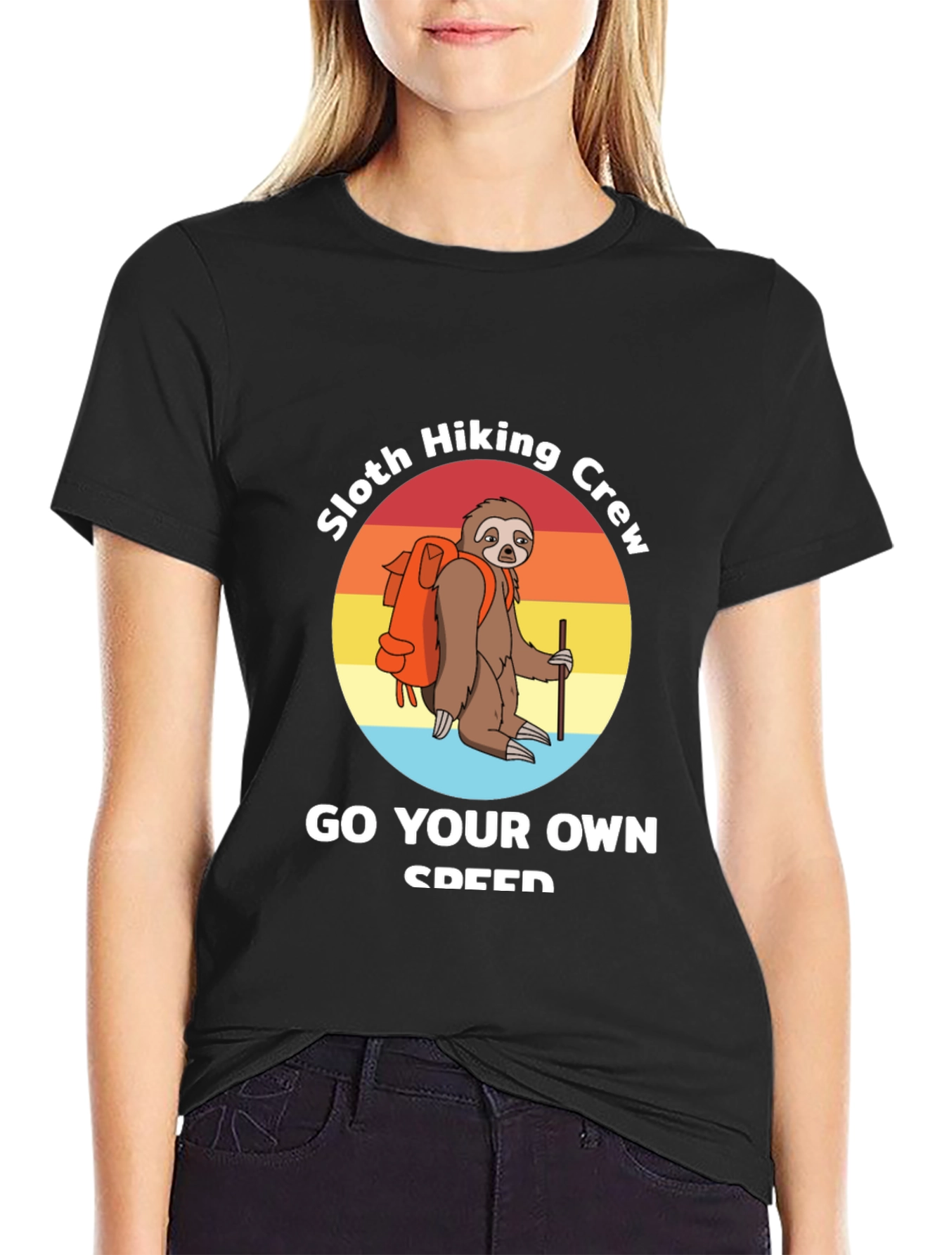 Black Sloth Hiking Crew T-Shirt: Go Your Own Speed! view 2