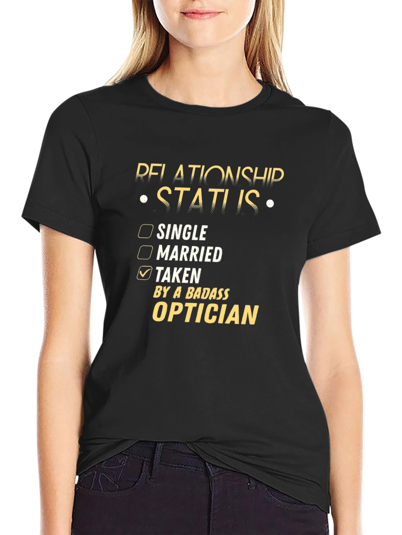 Black Relationship Status Badass Optician Graphic Tee view 2