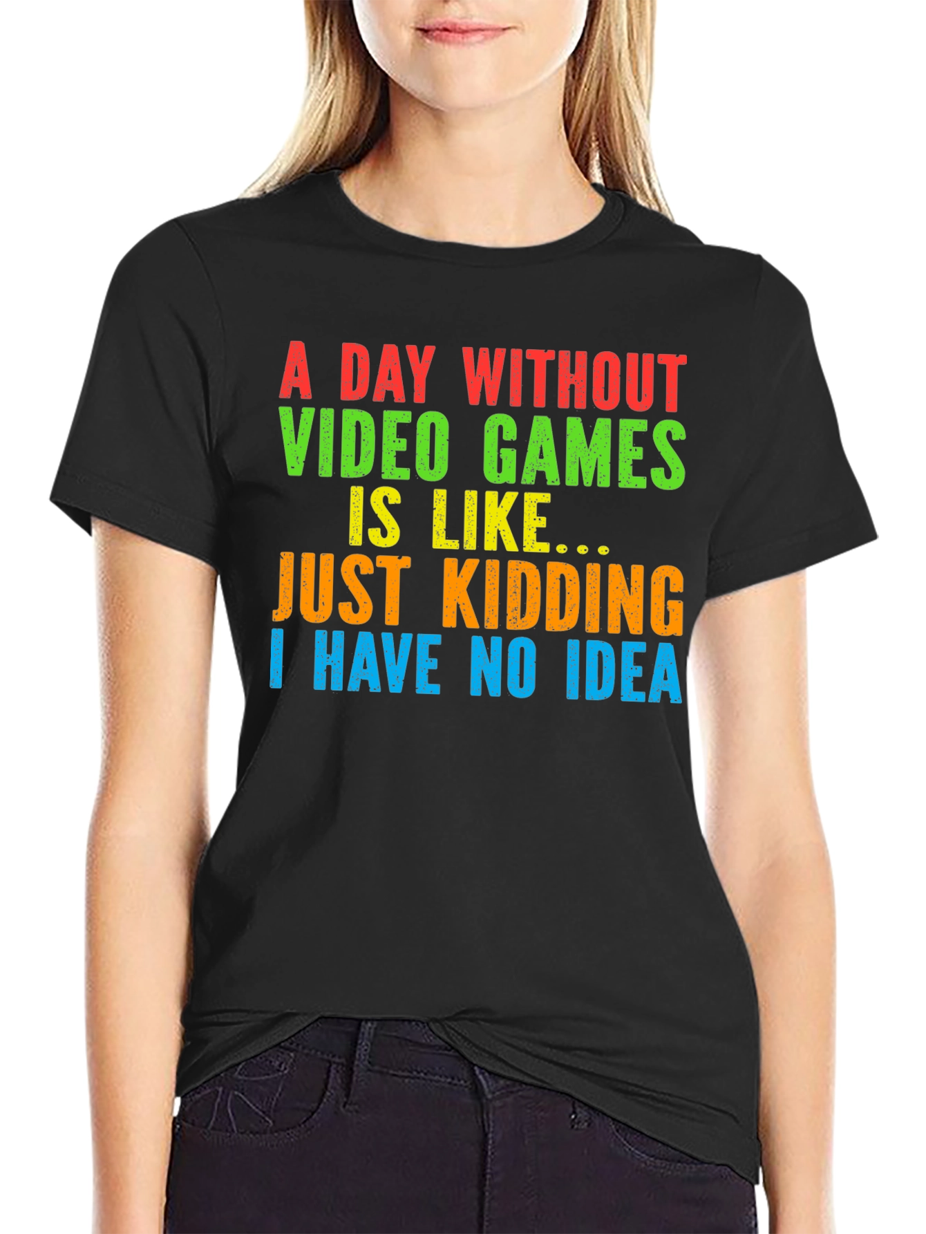 Black A Day Without Video Games T-Shirt - Funny Gamer Tee view 2
