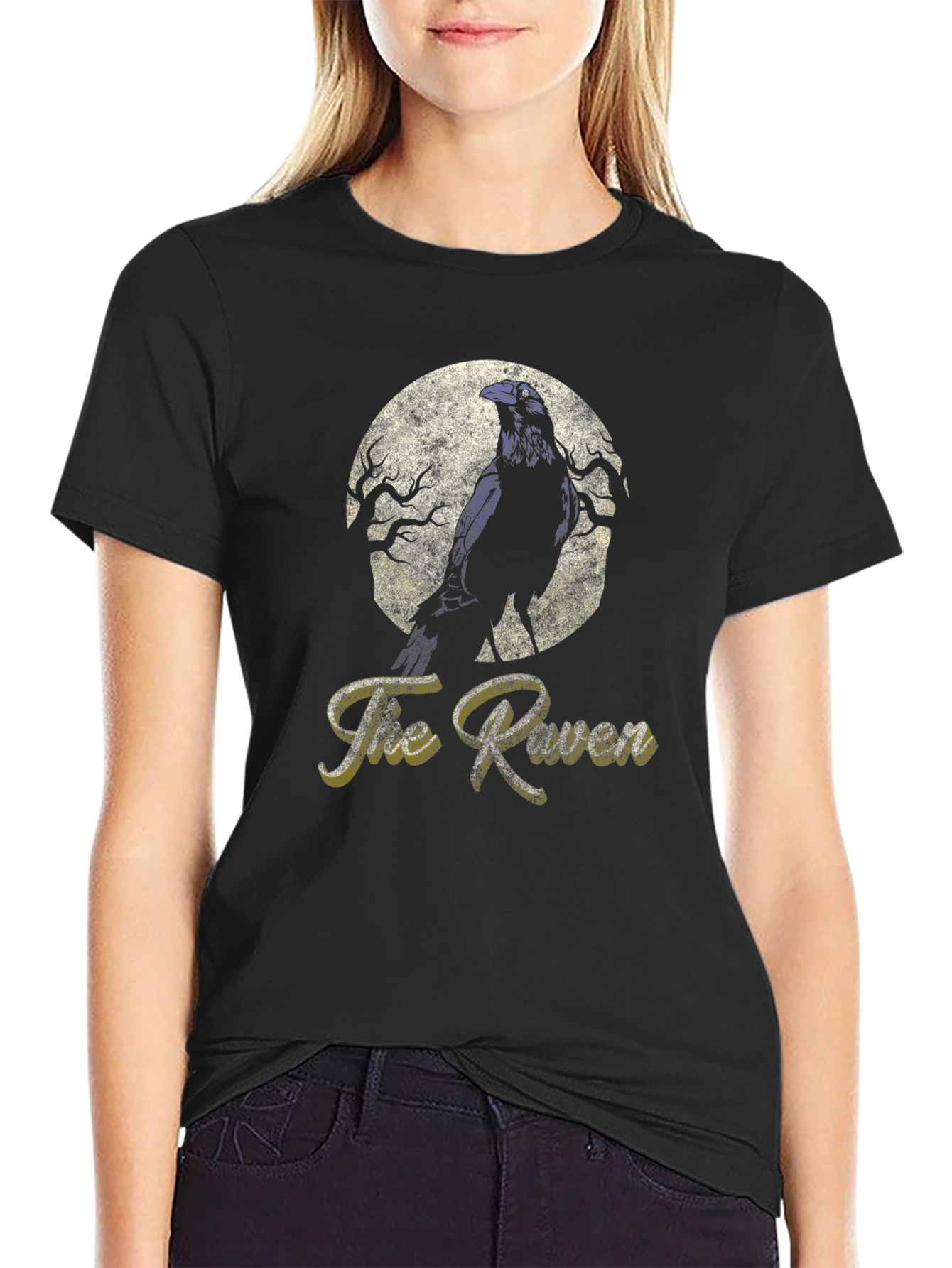 Black Raven Graphic Print T-Shirt - Classic Style view 2