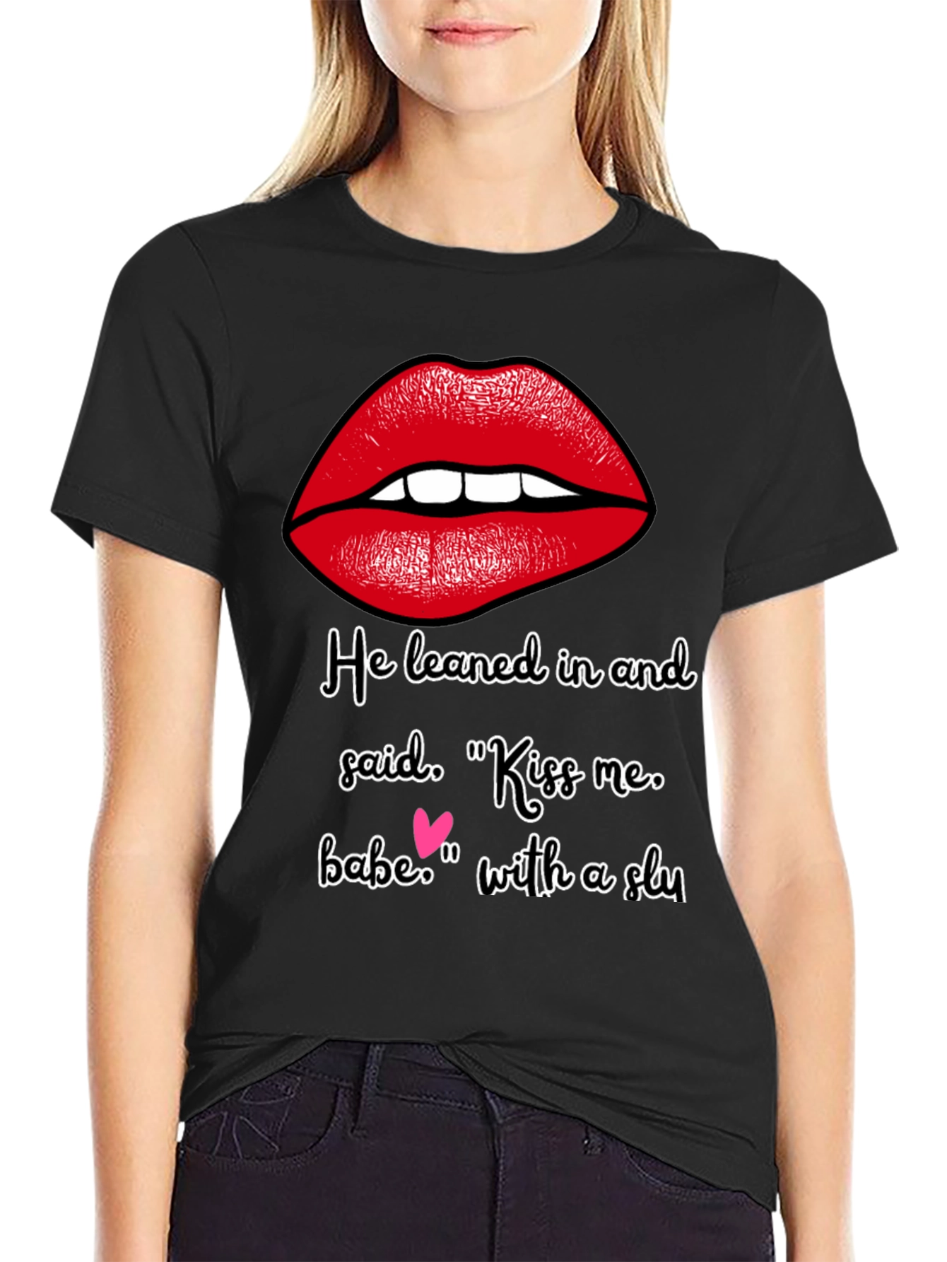 Black Kiss Me Graphic Tee - Soft Cotton Blend view 2