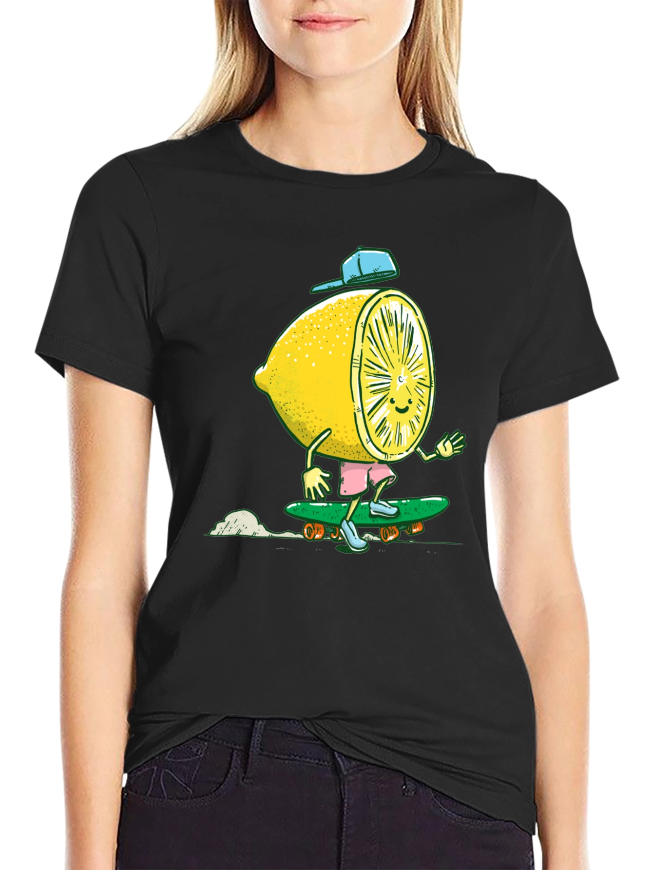 Black Lemon Skateboarder Graphic Tee - Cool Summer Style view 2