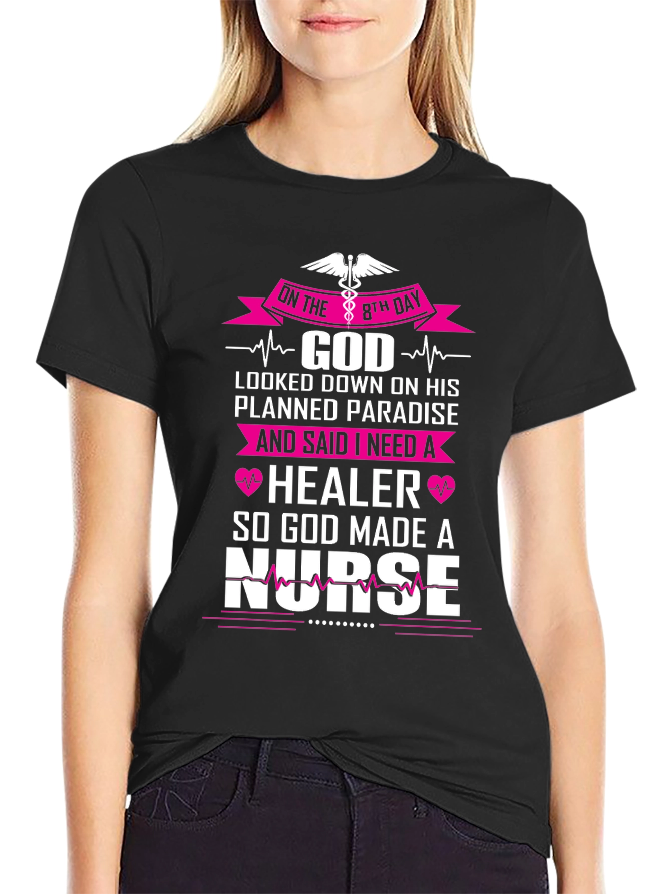 Black Nurse T-Shirt: God Made a Nurse Graphic Tee view 2