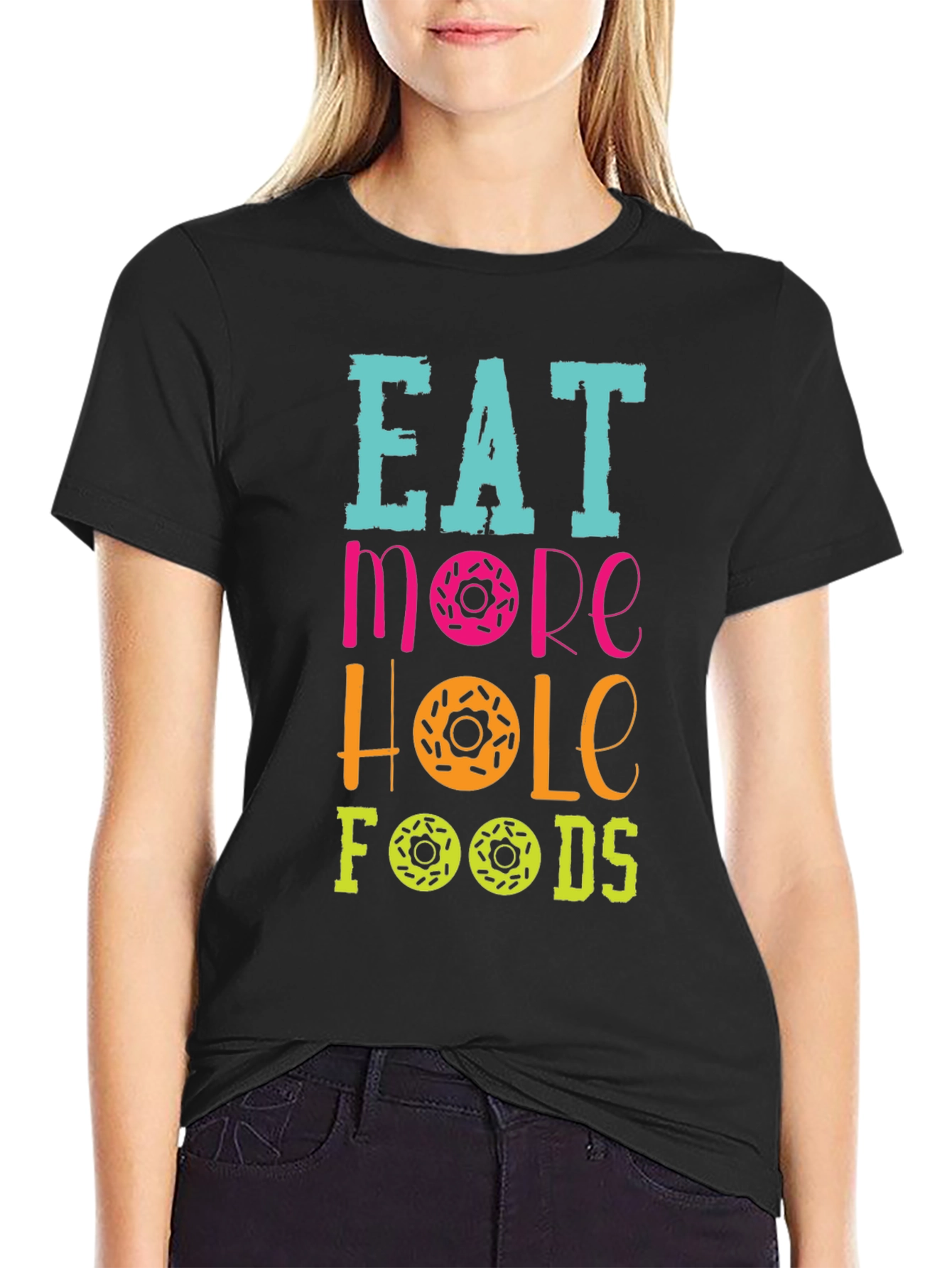 Black Eat More Hole Foods Donut T-Shirt view 2
