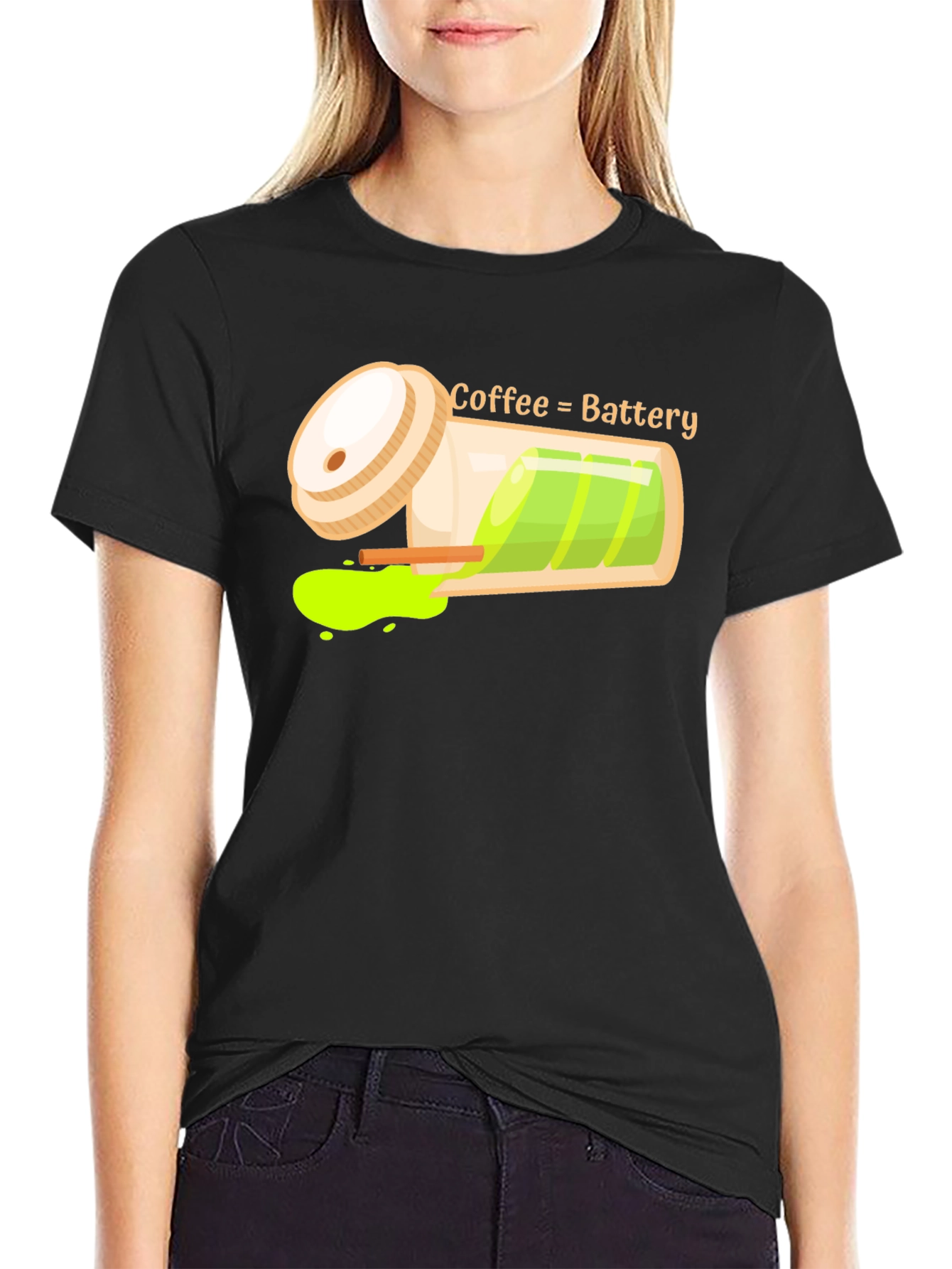 Black Coffee Battery Graphic T-Shirt - Recharge Your Day! view 2