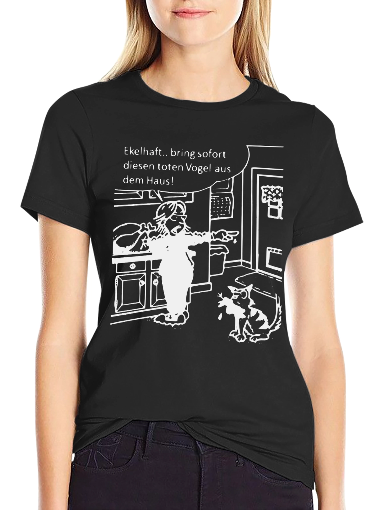 Black Funny Cartoon Graphic T-Shirt - Bring the Bird Out! view 2