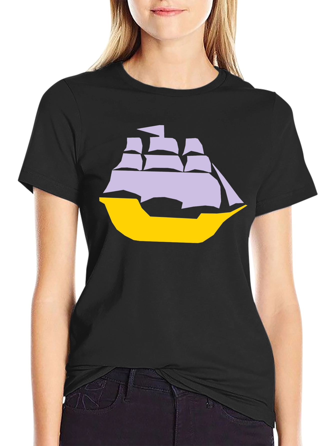 Black Sailboat Graphic Tee - Black Cotton Blend T-Shirt view 2