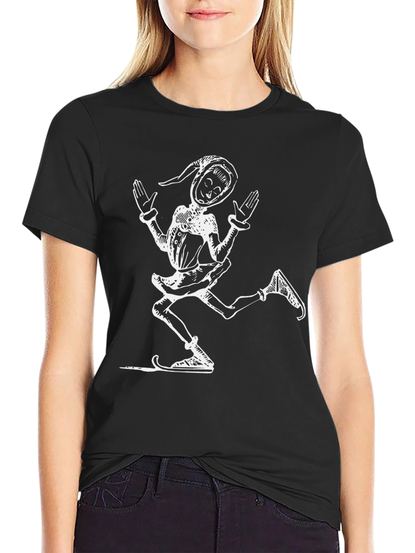 Black Retro Jester Graphic Tee - Black Cotton T-Shirt view 2