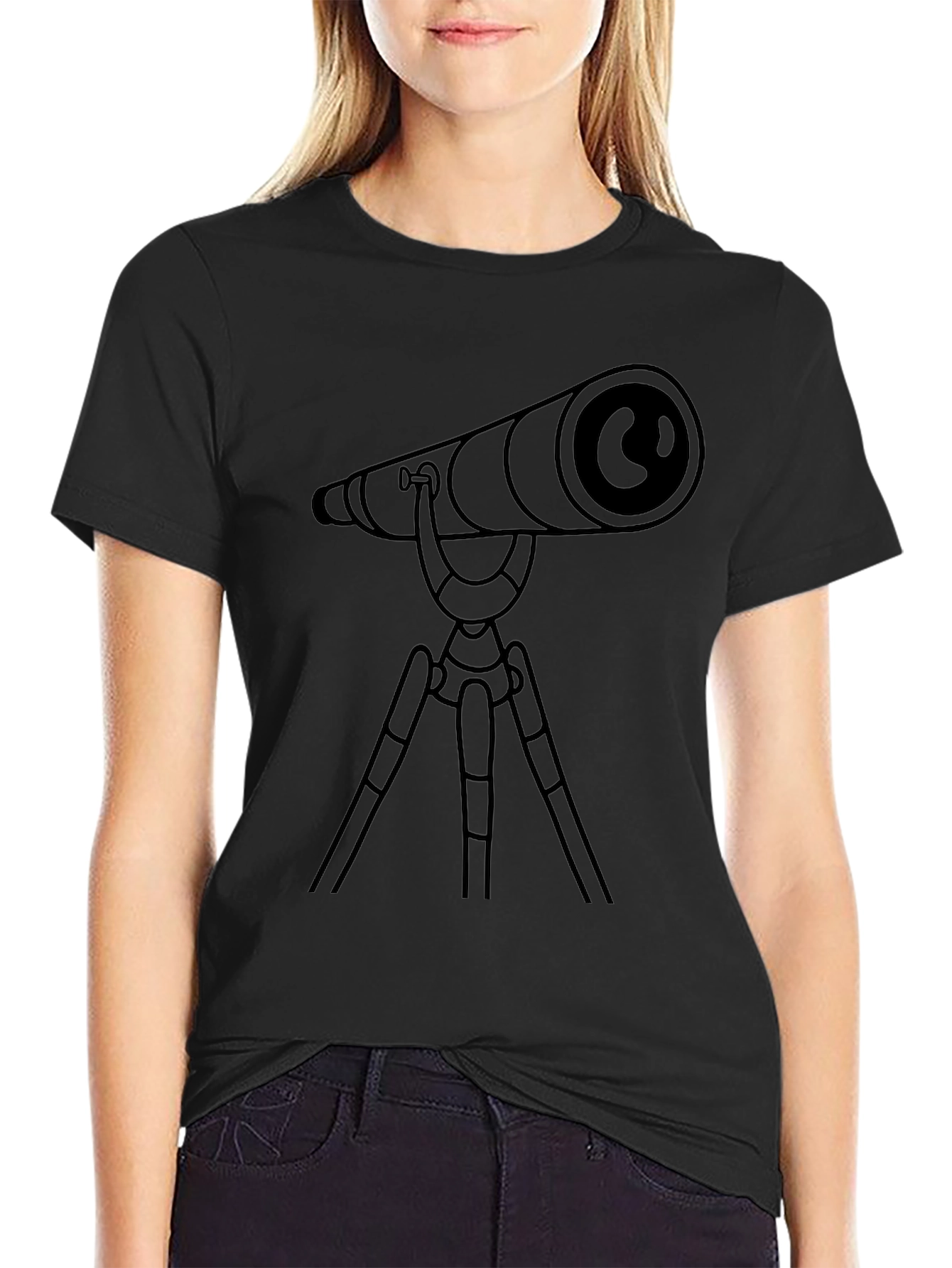 Black Telescope Graphic Tee - Explore the Universe in Style view 2