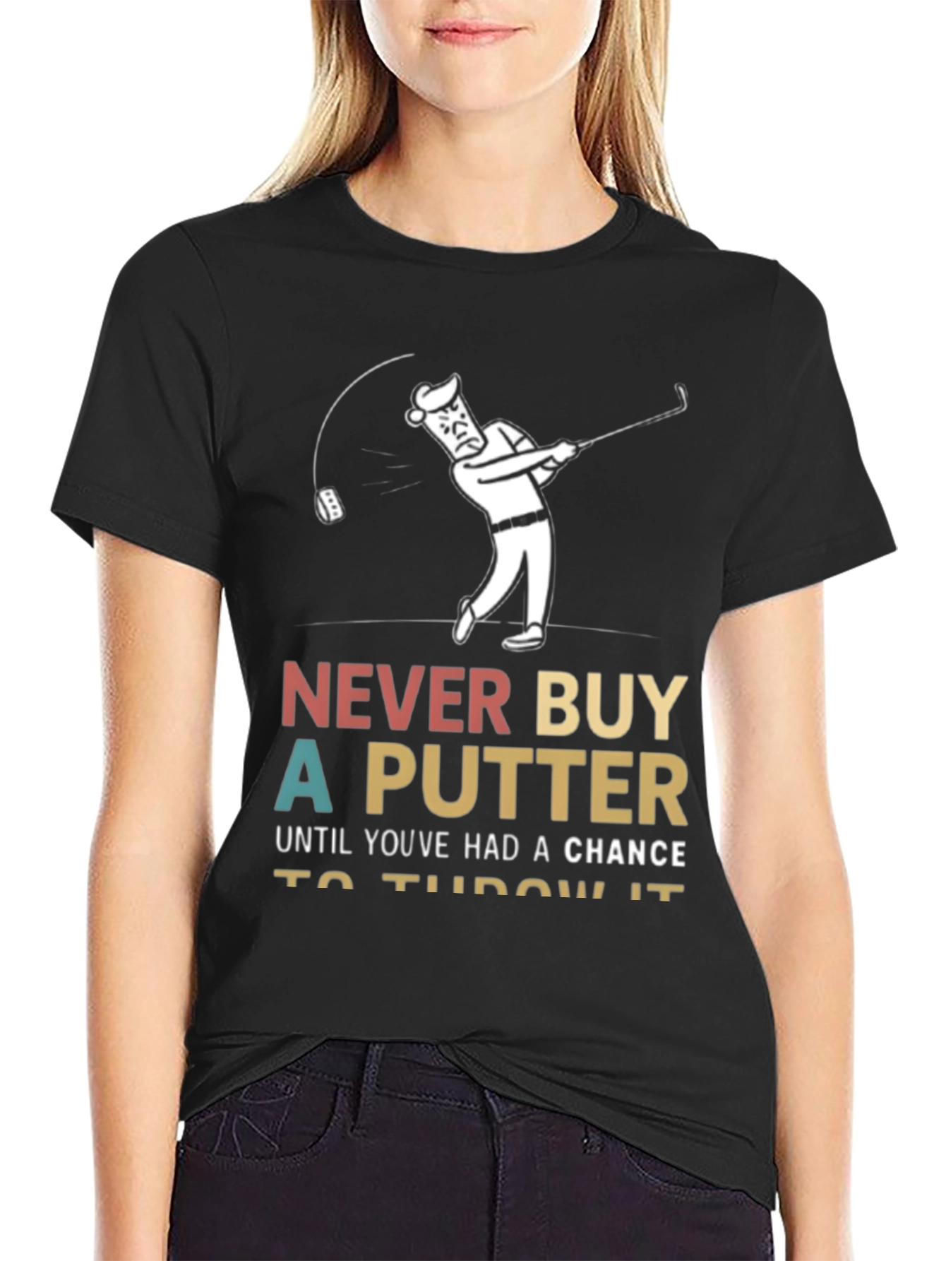 Black Funny Golf T-Shirt - Never Buy a Putter view 2