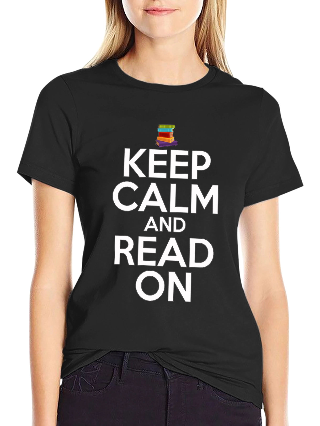 Black Keep Calm and Read On Black T-Shirt view 2