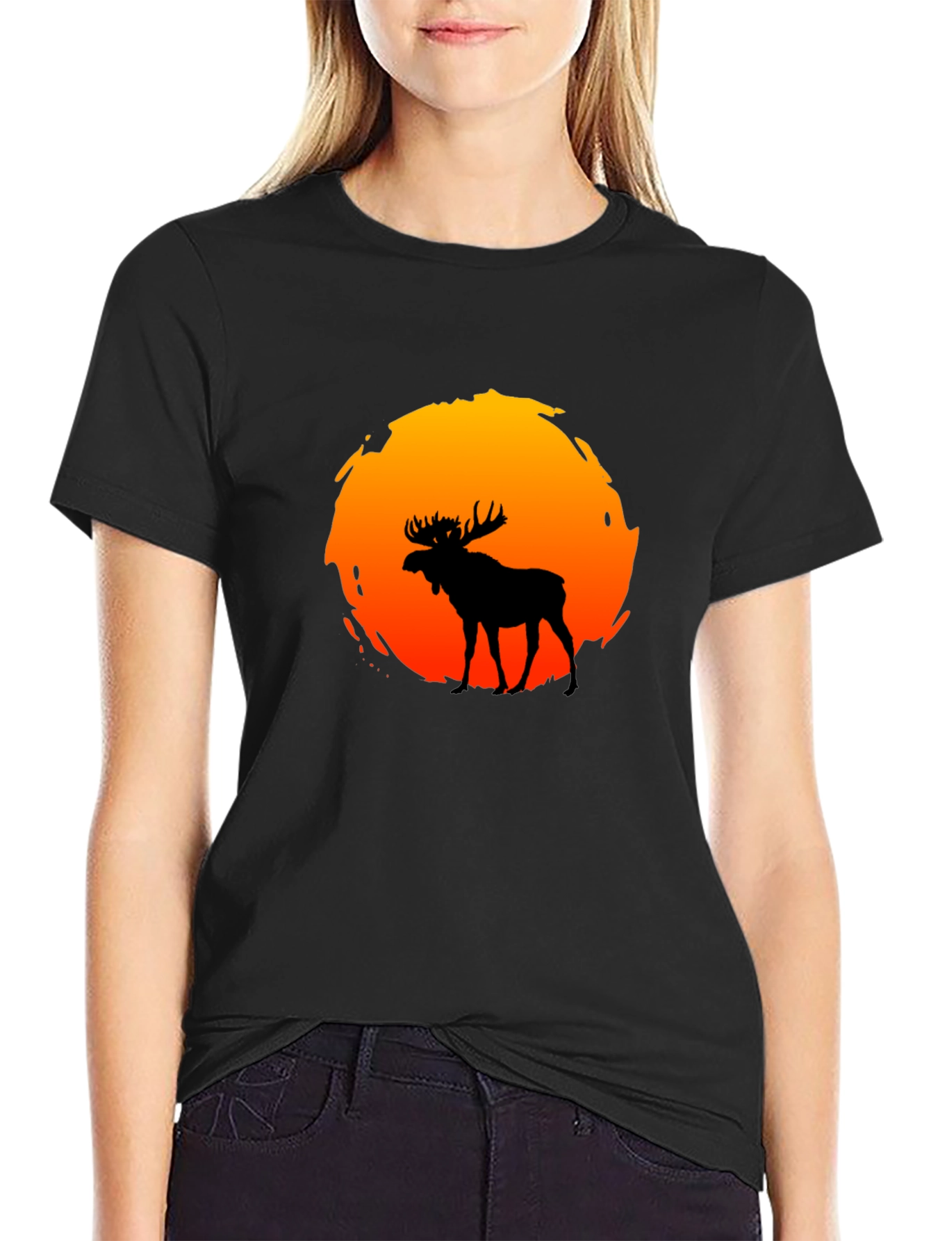 Black Moose Silhouette Sunset Graphic T-Shirt view 2