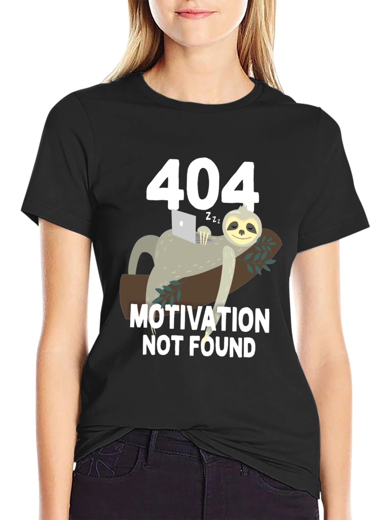 Black 404 Motivation Not Found Sloth Graphic T-Shirt view 2