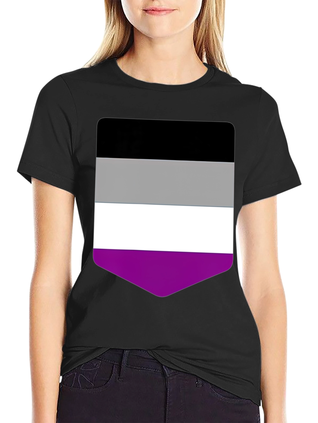 Black Asexual Pride Flag T-Shirt - Black Crew Neck Tee view 2