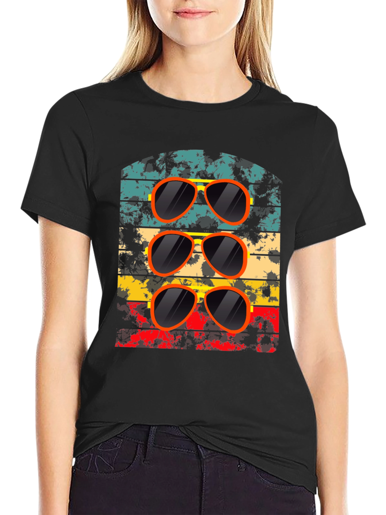 Black Retro Sunglasses T-Shirt - Cool Vintage Design view 2