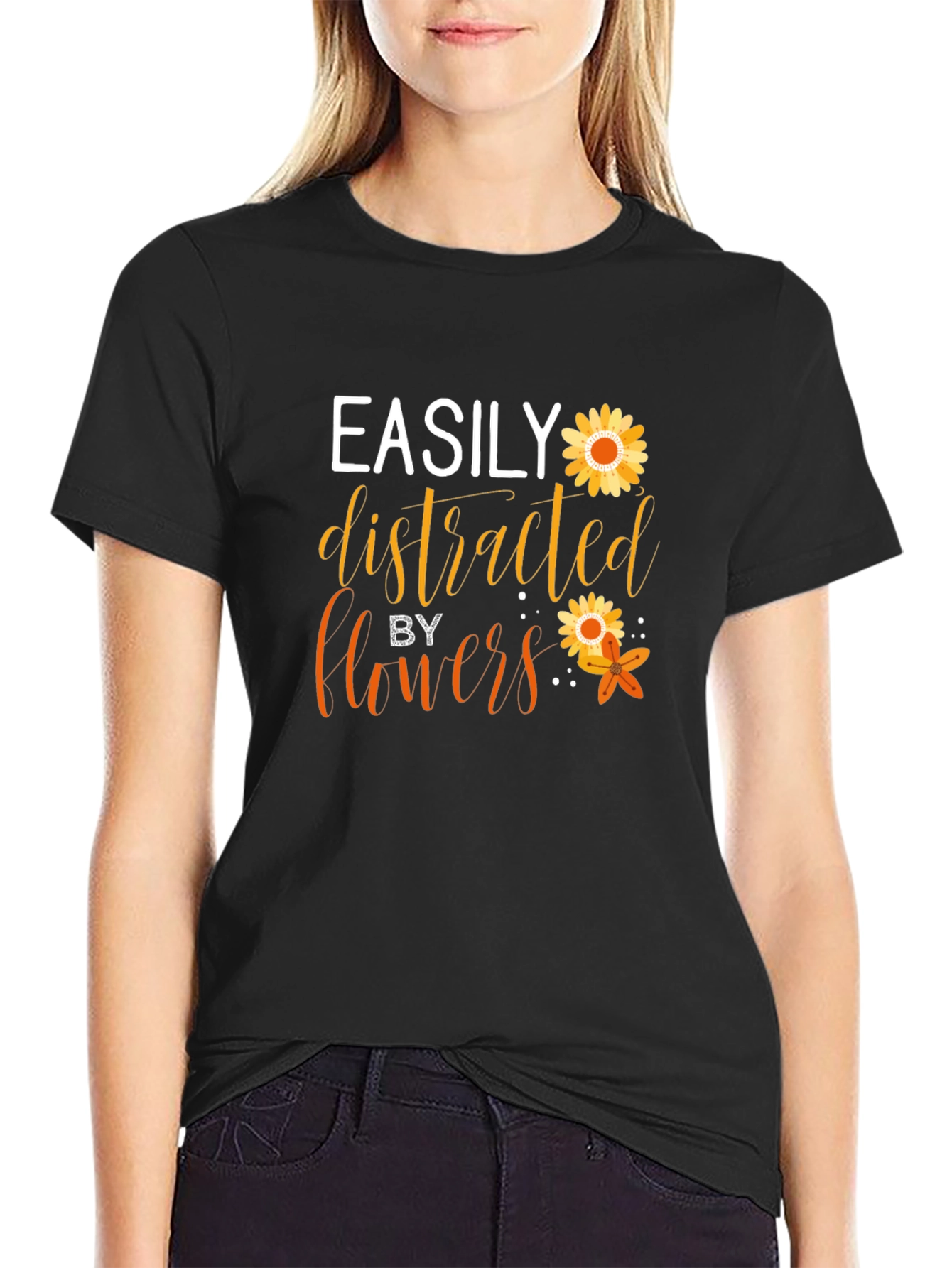 Black Easily Distracted By Flowers Graphic Tee view 2