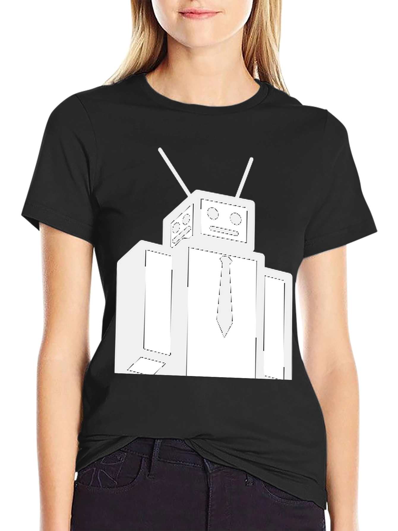 Black Robot Graphic Tee - Black Cotton Crew Neck Shirt view 2