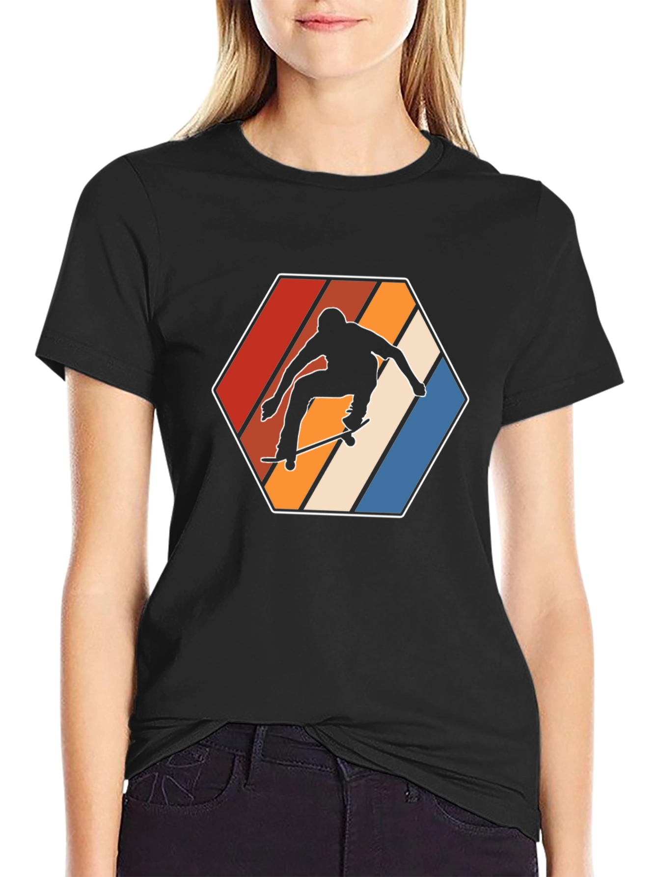 Black Retro Skateboarder Graphic T-Shirt view 2