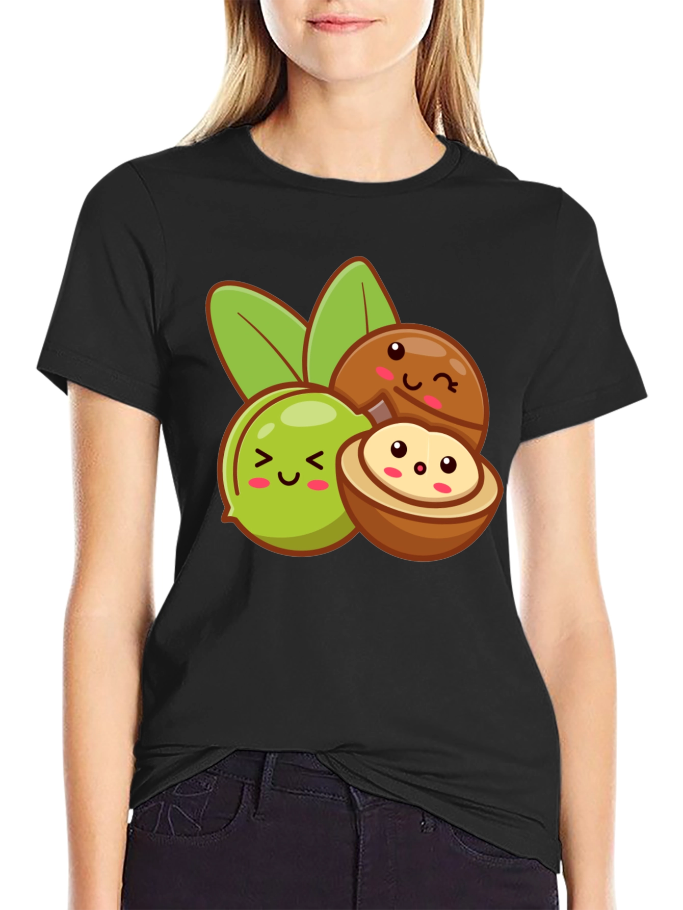 Black Cute Kawaii Macadamia Nut T-Shirt view 2